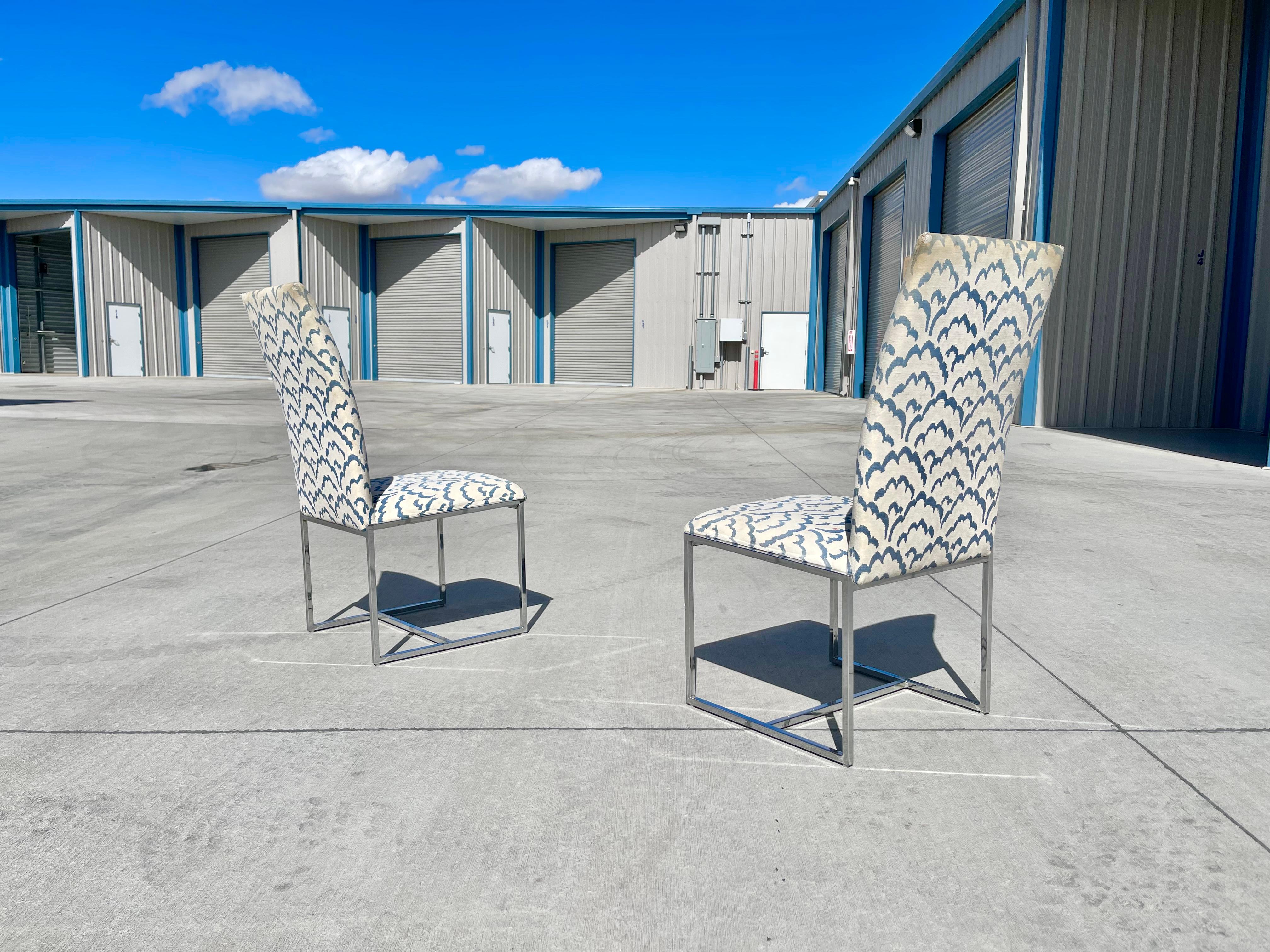 Fabric 1970s Midcentury Chrome Dining Chairs Styled After Milo Baughman, Set of 4 For Sale