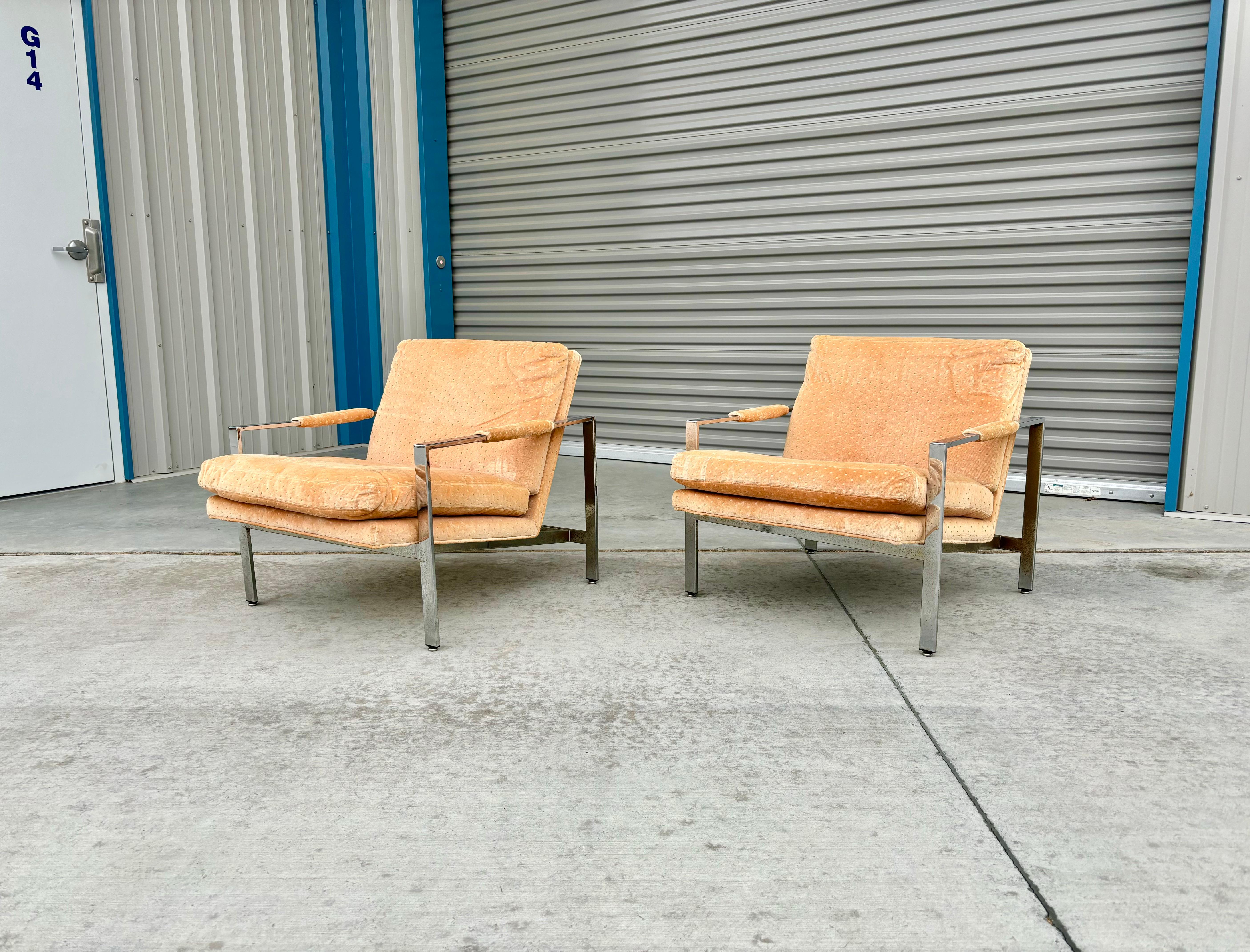 American 1970s Mid Century Chrome Lounge Chair by Milo Baughman for Thayer Coggin - Set o For Sale