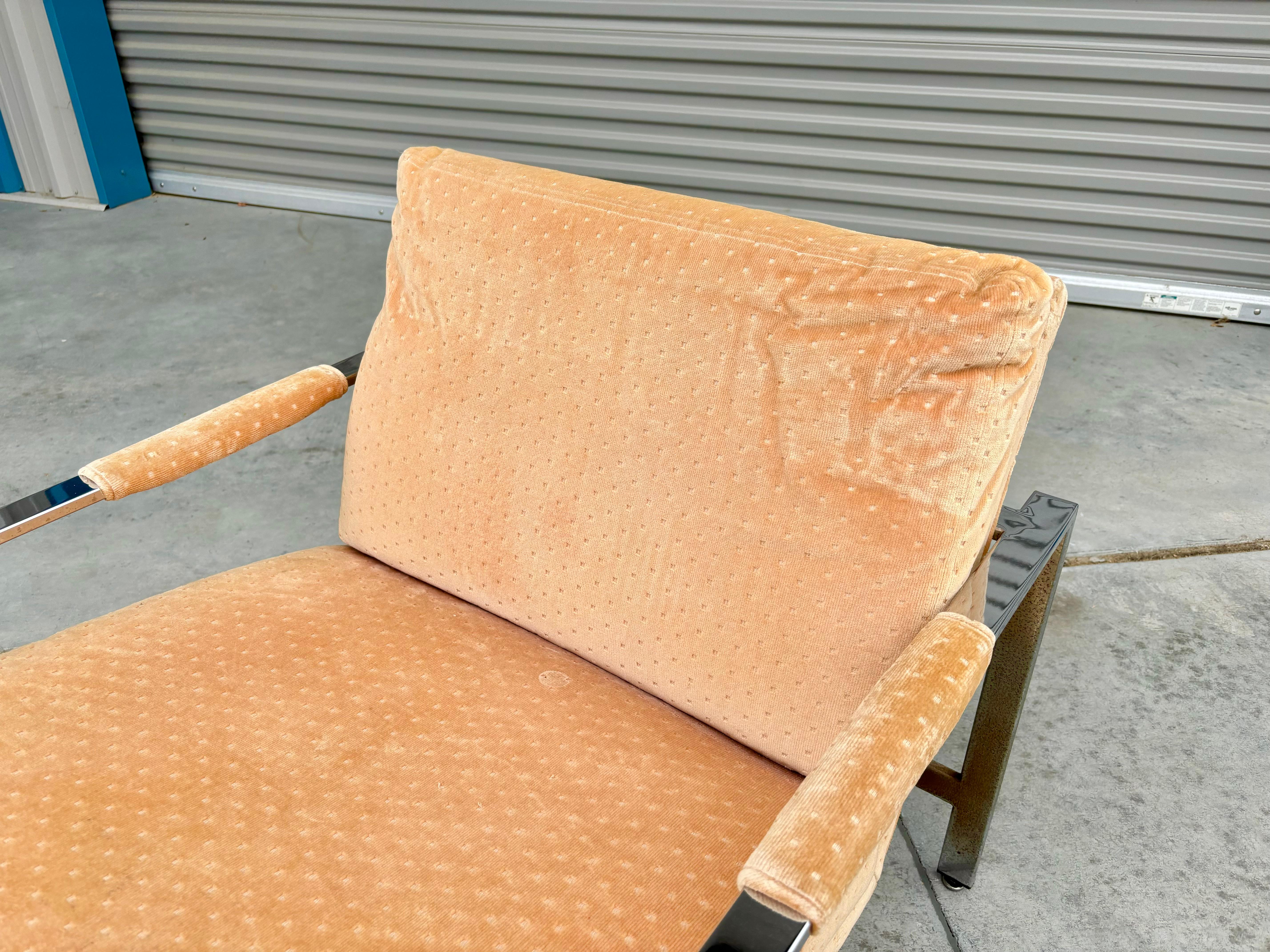 Fabric 1970s Mid Century Chrome Lounge Chair by Milo Baughman for Thayer Coggin - Set o For Sale
