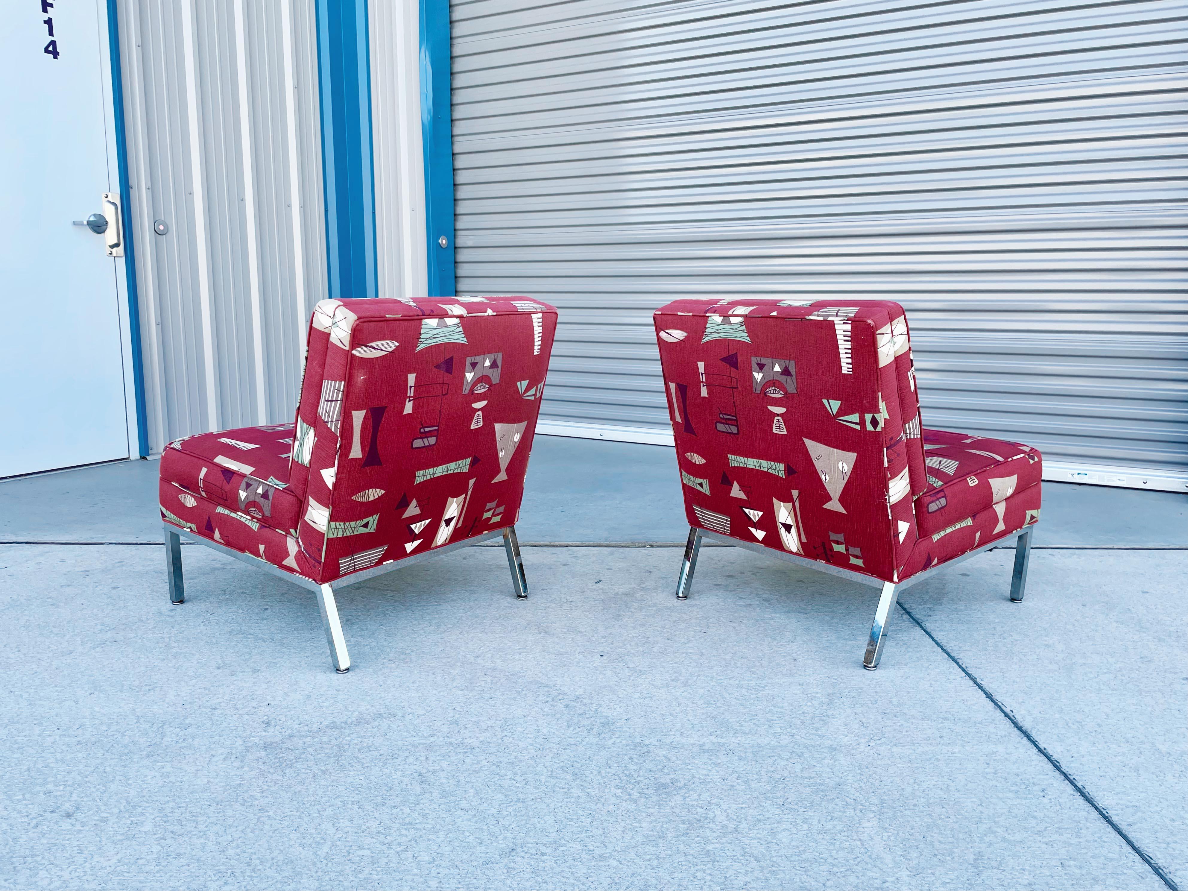 Sillas de salón cromadas de mediados de siglo de 1970 inspiradas en Florence Knoll en Bueno estado para la venta en North Hollywood, CA