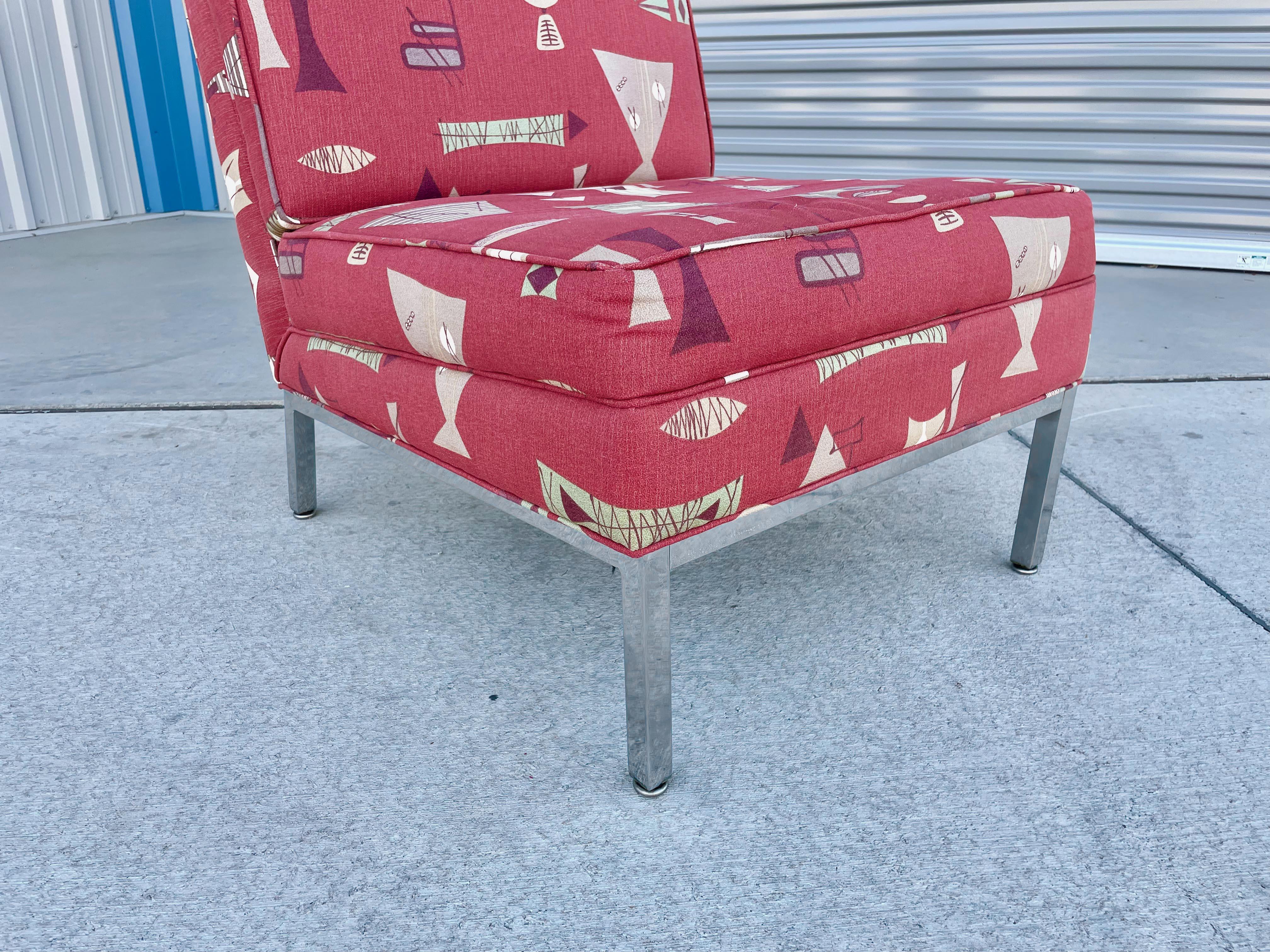 Sillas de salón cromadas de mediados de siglo de 1970 inspiradas en Florence Knoll Tela en venta