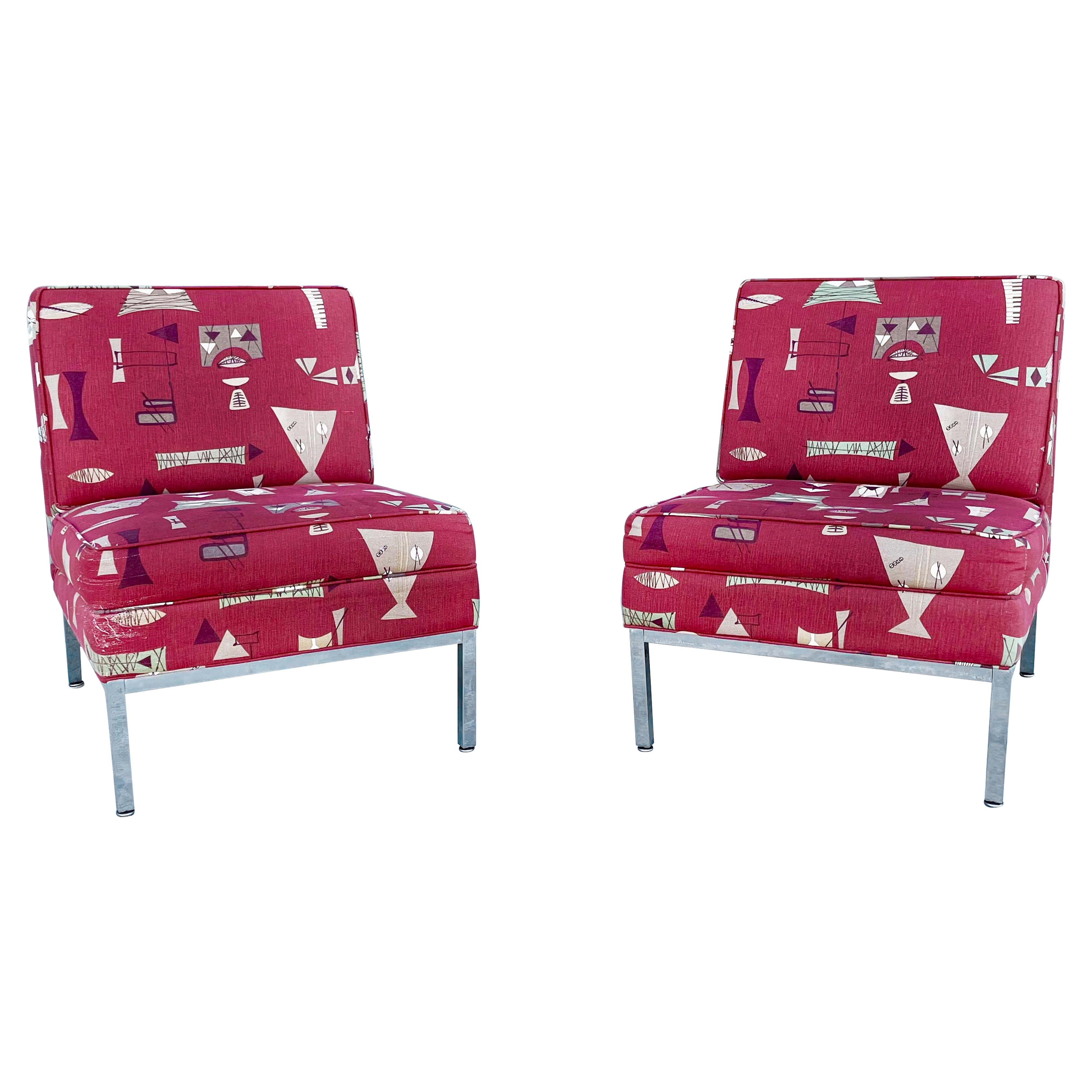 Fauteuils de salon chromés du milieu des années 1970, d'après Florence Knoll en vente