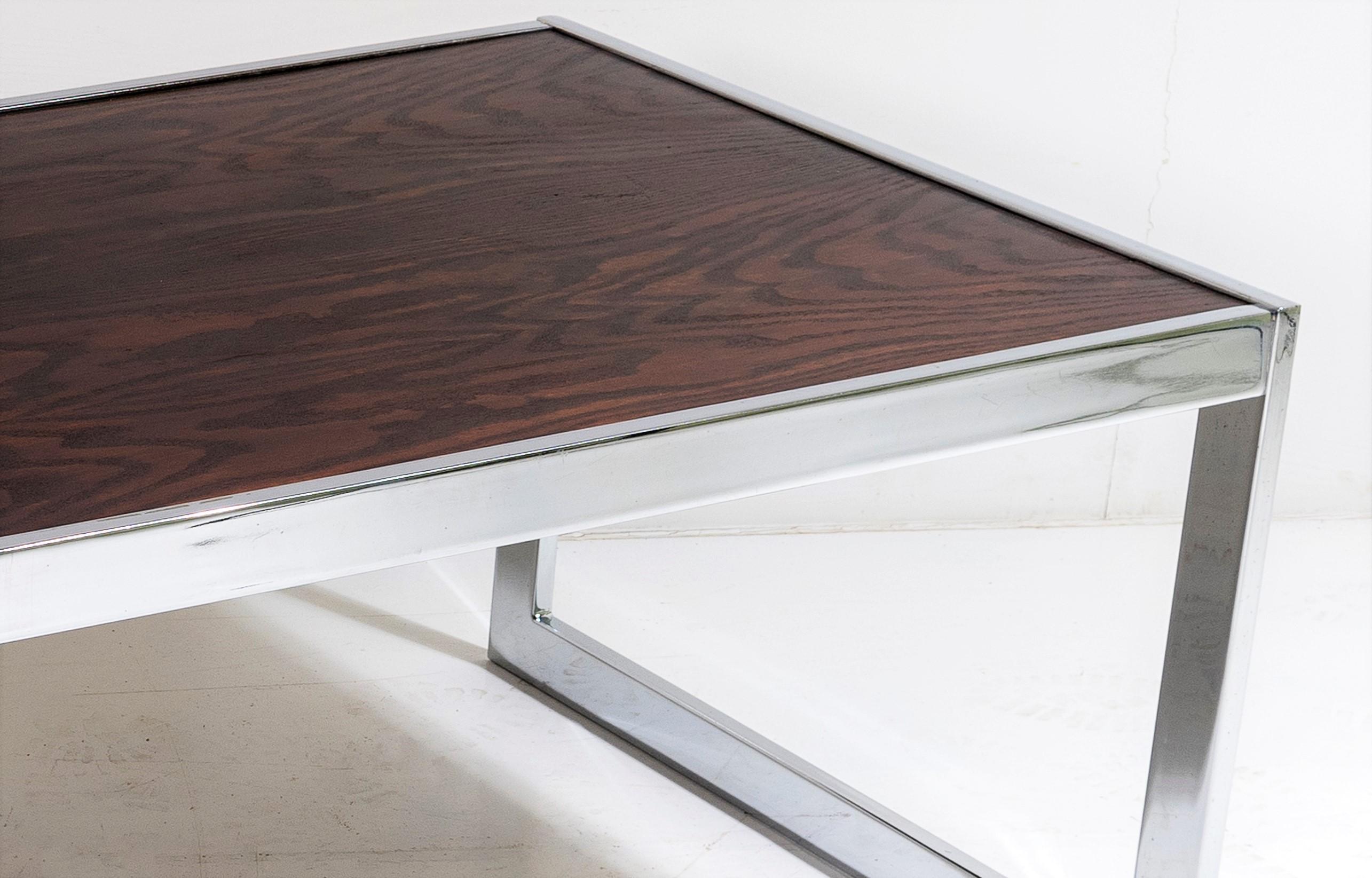 1970s Mid Century Chrome Rosewood Coffee Table in the Style of Merrow Associates For Sale 4