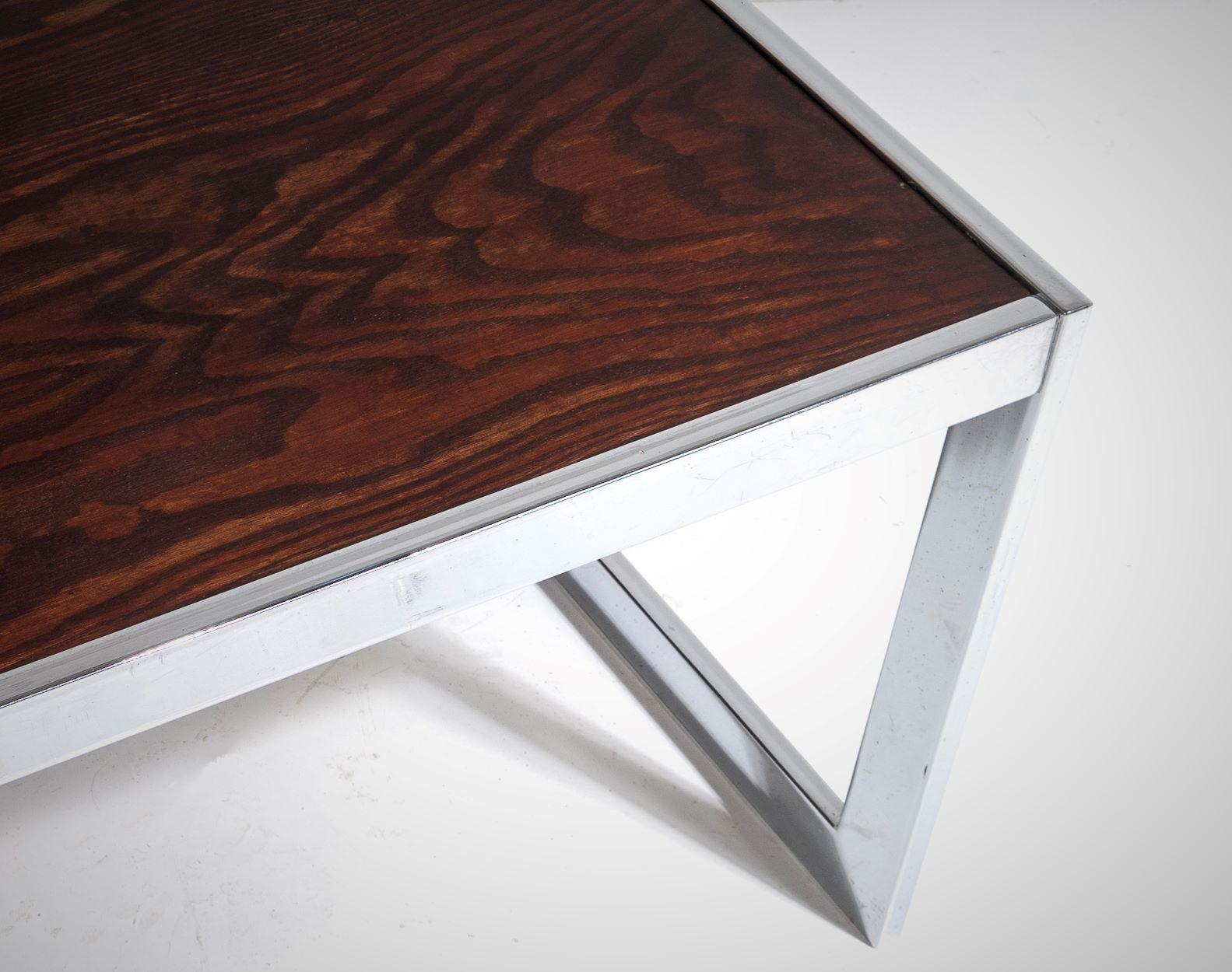 Mid-Century Modern 1970s Mid Century Chrome Rosewood Coffee Table in the Style of Merrow Associates For Sale