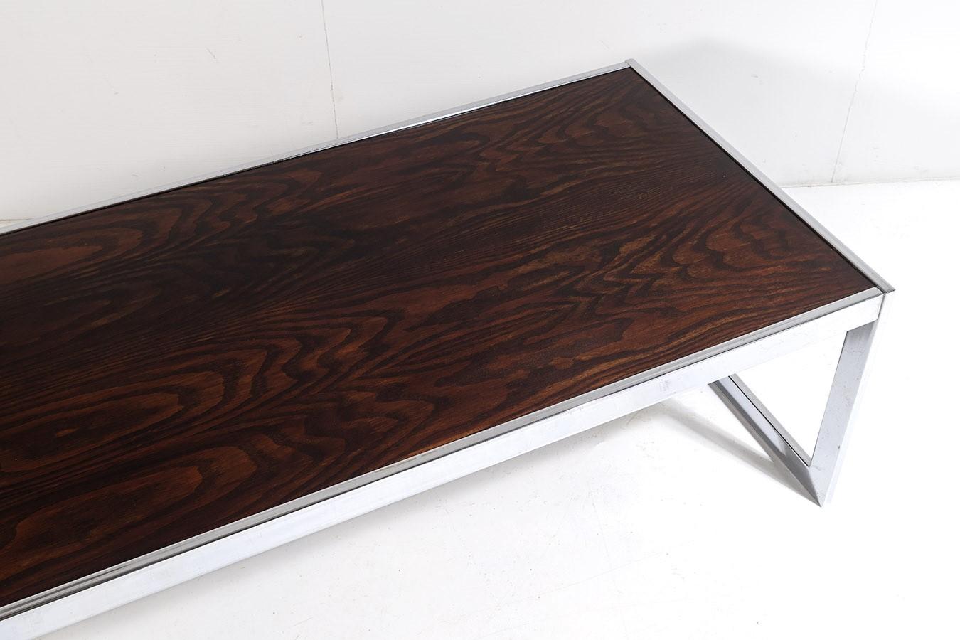 Veneer 1970s Mid Century Chrome Rosewood Coffee Table in the Style of Merrow Associates For Sale