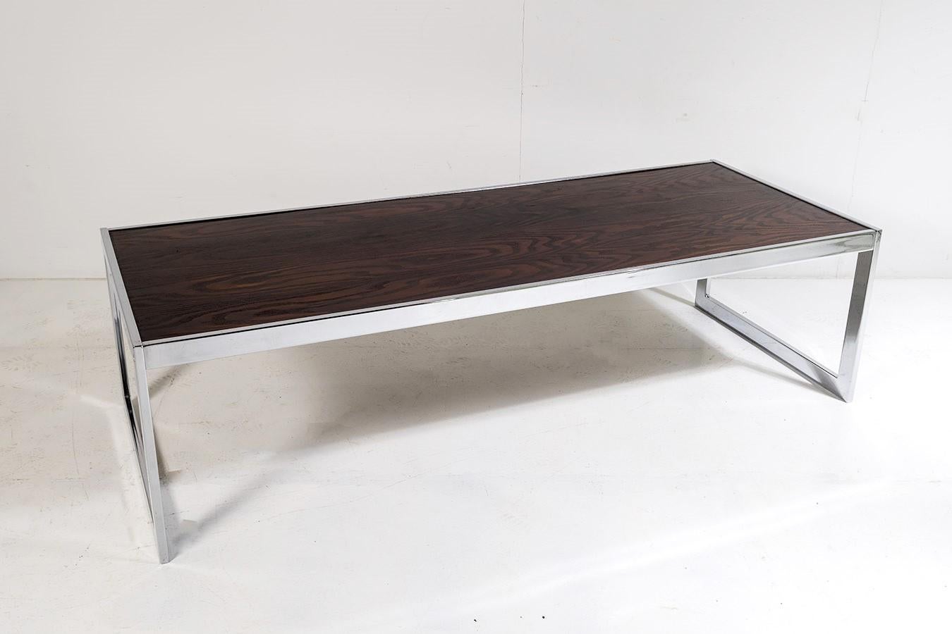 20th Century 1970s Mid Century Chrome Rosewood Coffee Table in the Style of Merrow Associates For Sale