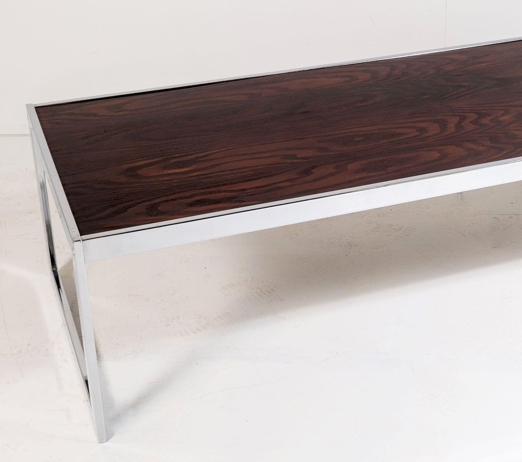1970s Mid Century Chrome Rosewood Coffee Table in the Style of Merrow Associates For Sale 2