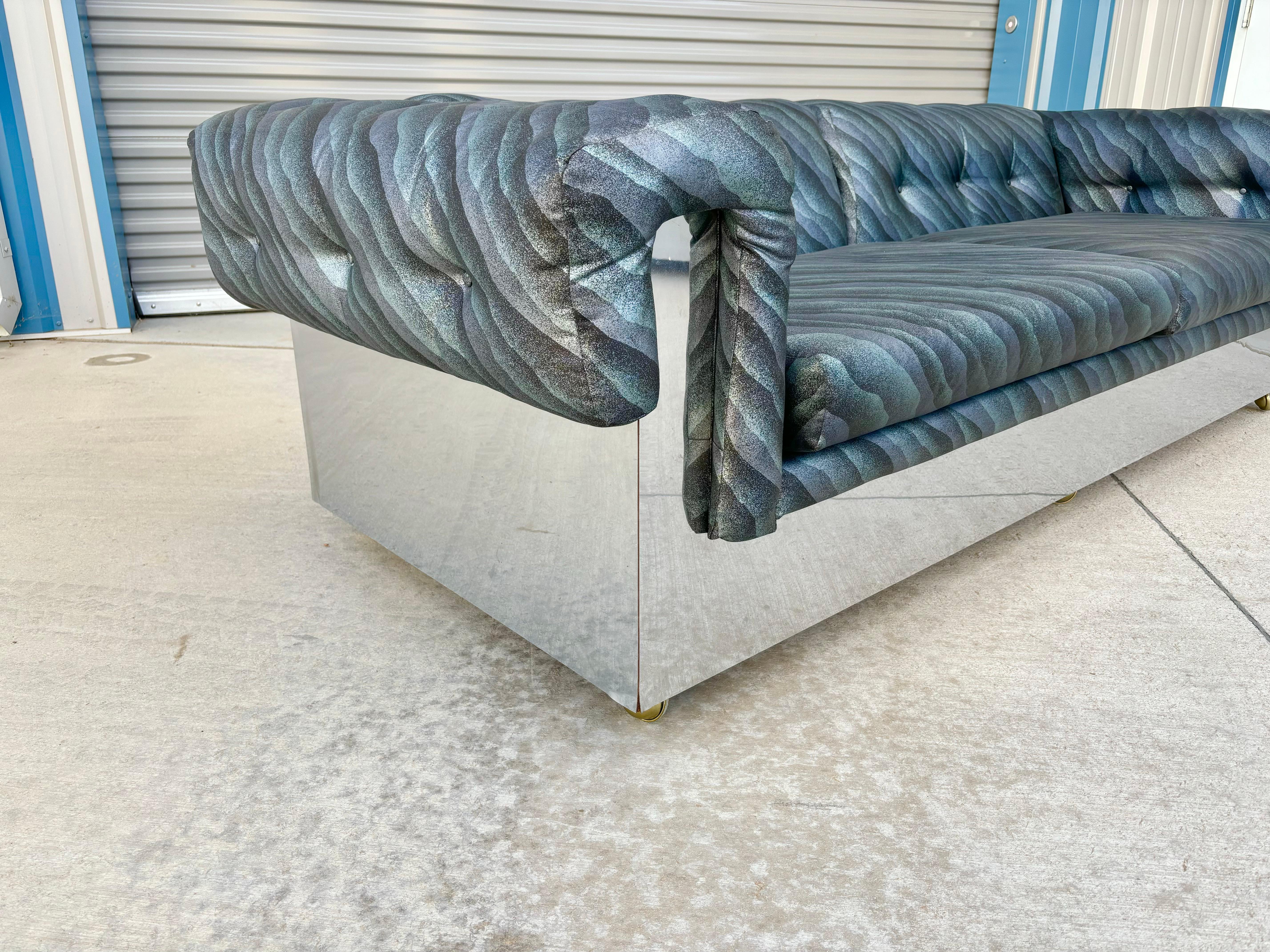 Fabric 1970s Mid Century Chrome Sofa by Milo Baughman For Sale
