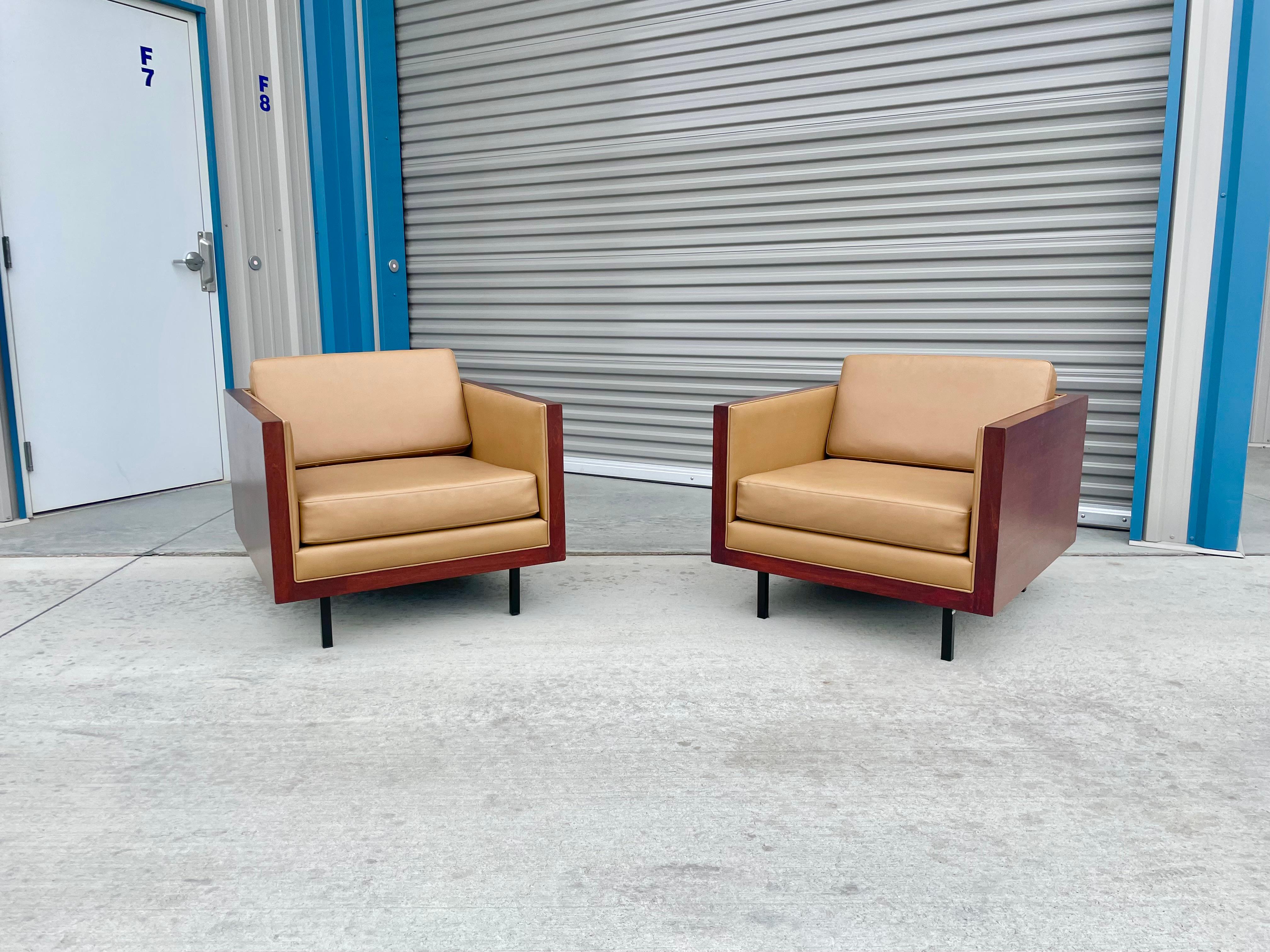 Mid-Century Modern 1970s Mid Century Cube Lounge Chairs Styled After Milo Baughman  For Sale