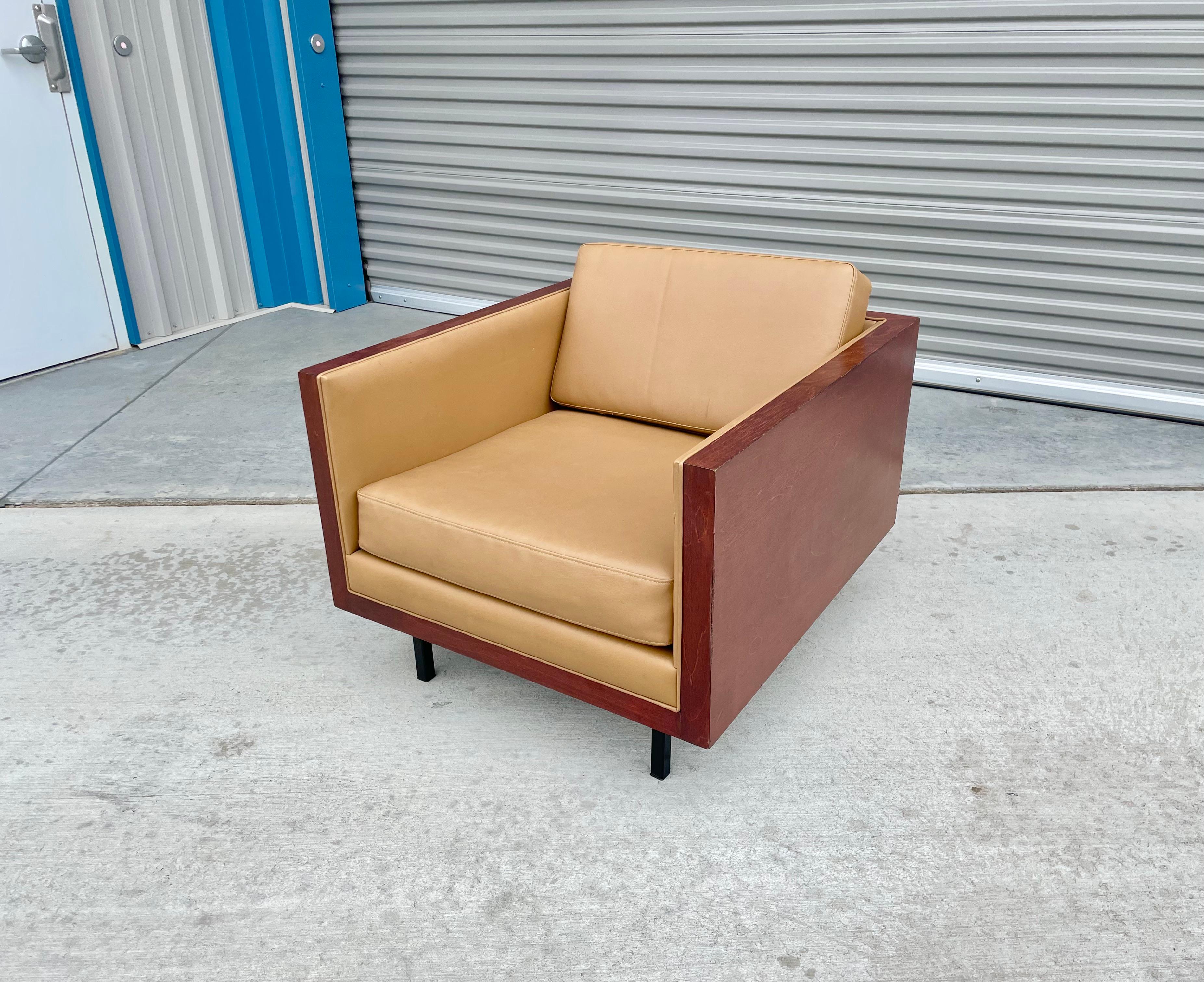 Faux Leather 1970s Mid Century Cube Lounge Chairs Styled After Milo Baughman  For Sale