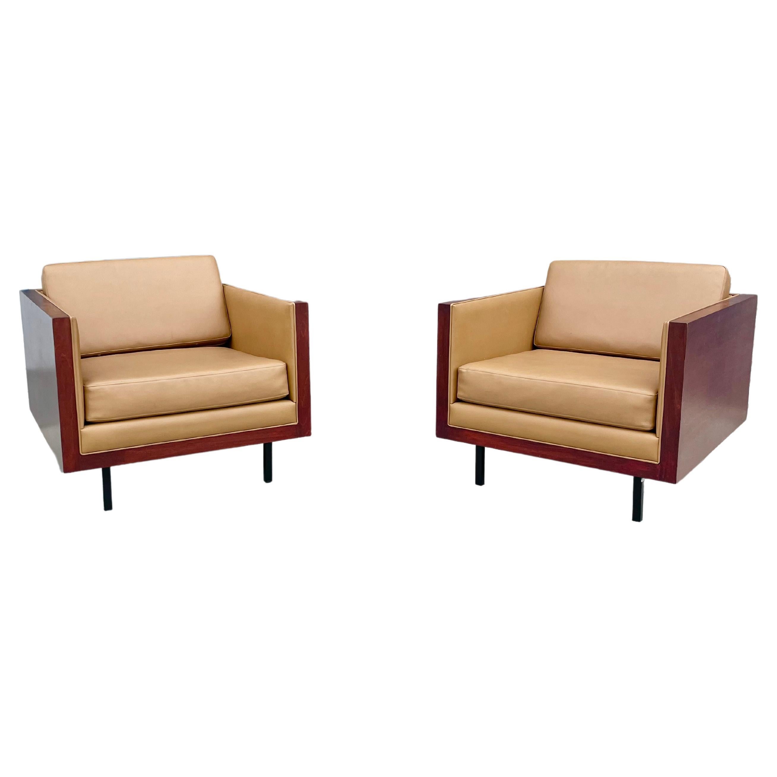 1970s Mid Century Cube Lounge Chairs Styled After Milo Baughman 