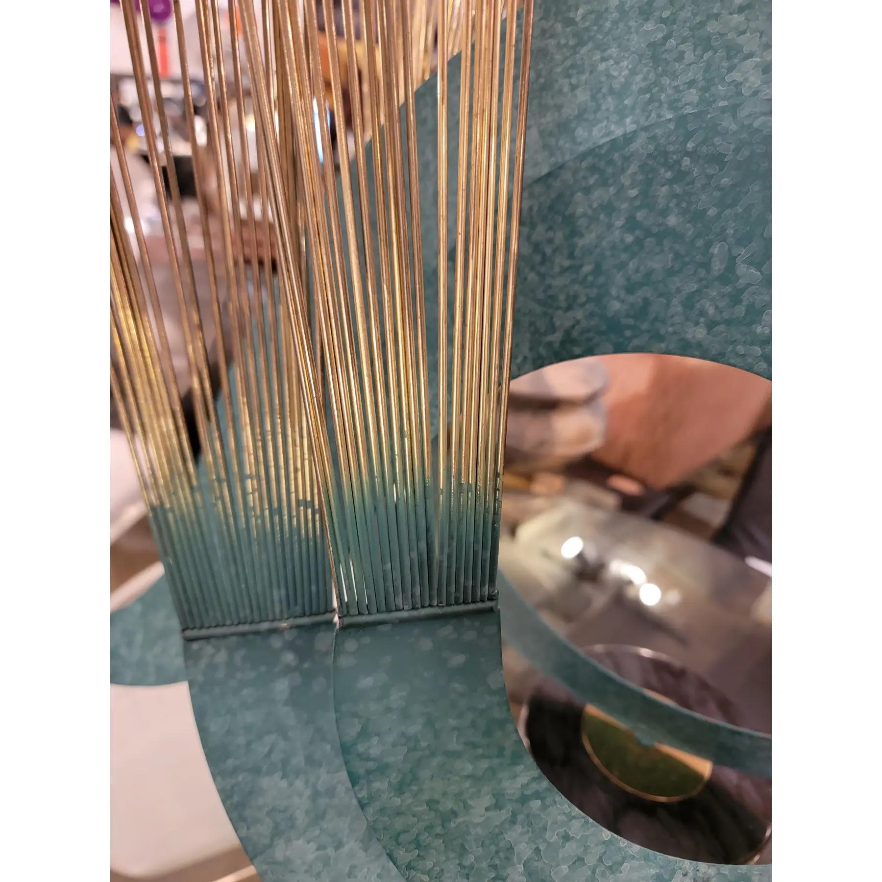 1970s Mid Century Curtis Jere Kinetic Teal Brass & Marble Sculpture For Sale 2