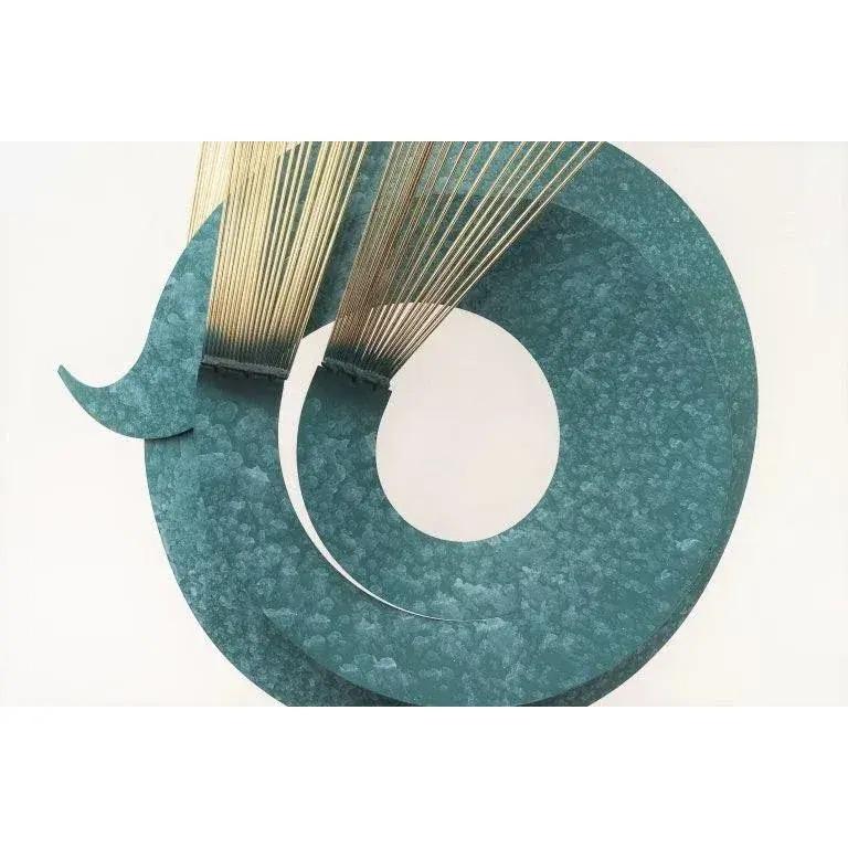 1970s Mid Century Curtis Jere Kinetic Teal Brass & Marble Sculpture For Sale 3