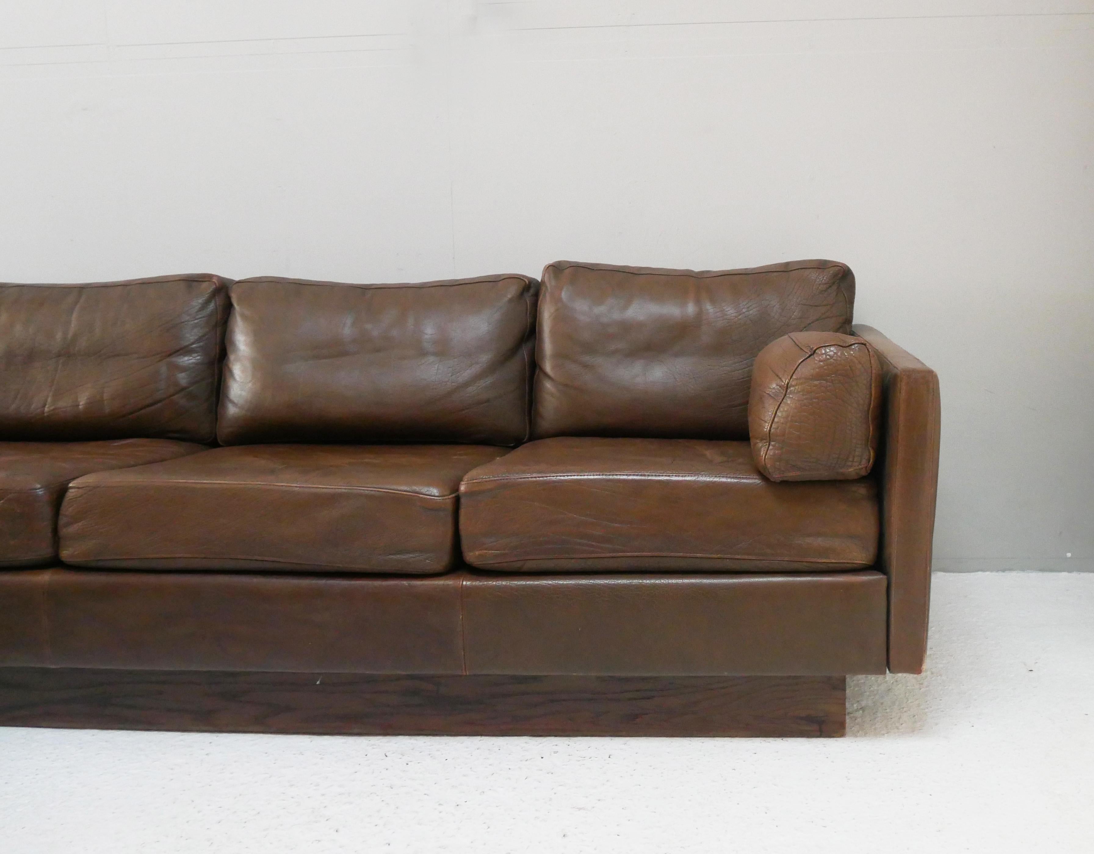Mid-Century Modern 1970’s Mid-Century Danish L Shaped Leather Sectional Sofa