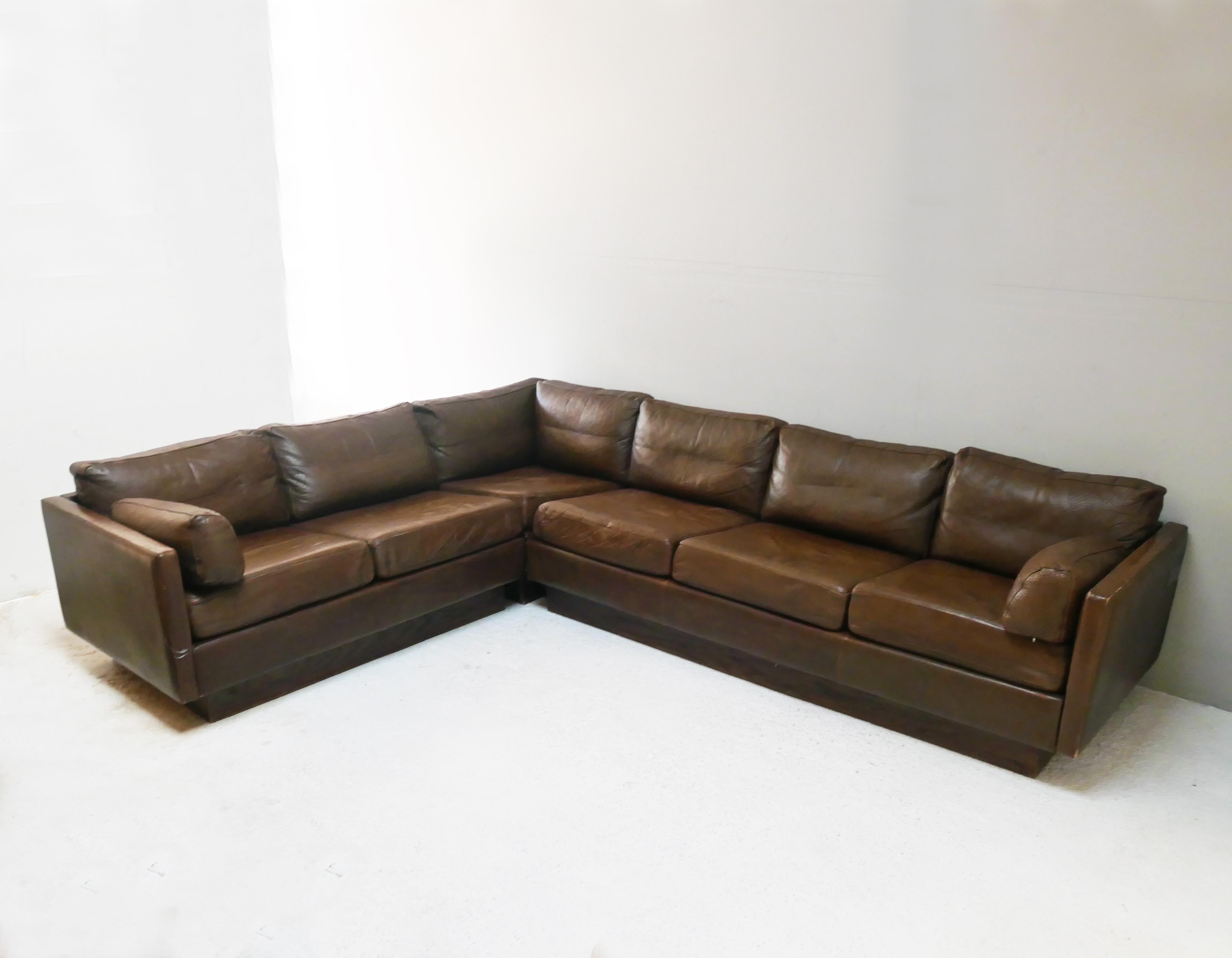 20th Century 1970’s Mid-Century Danish L Shaped Leather Sectional Sofa