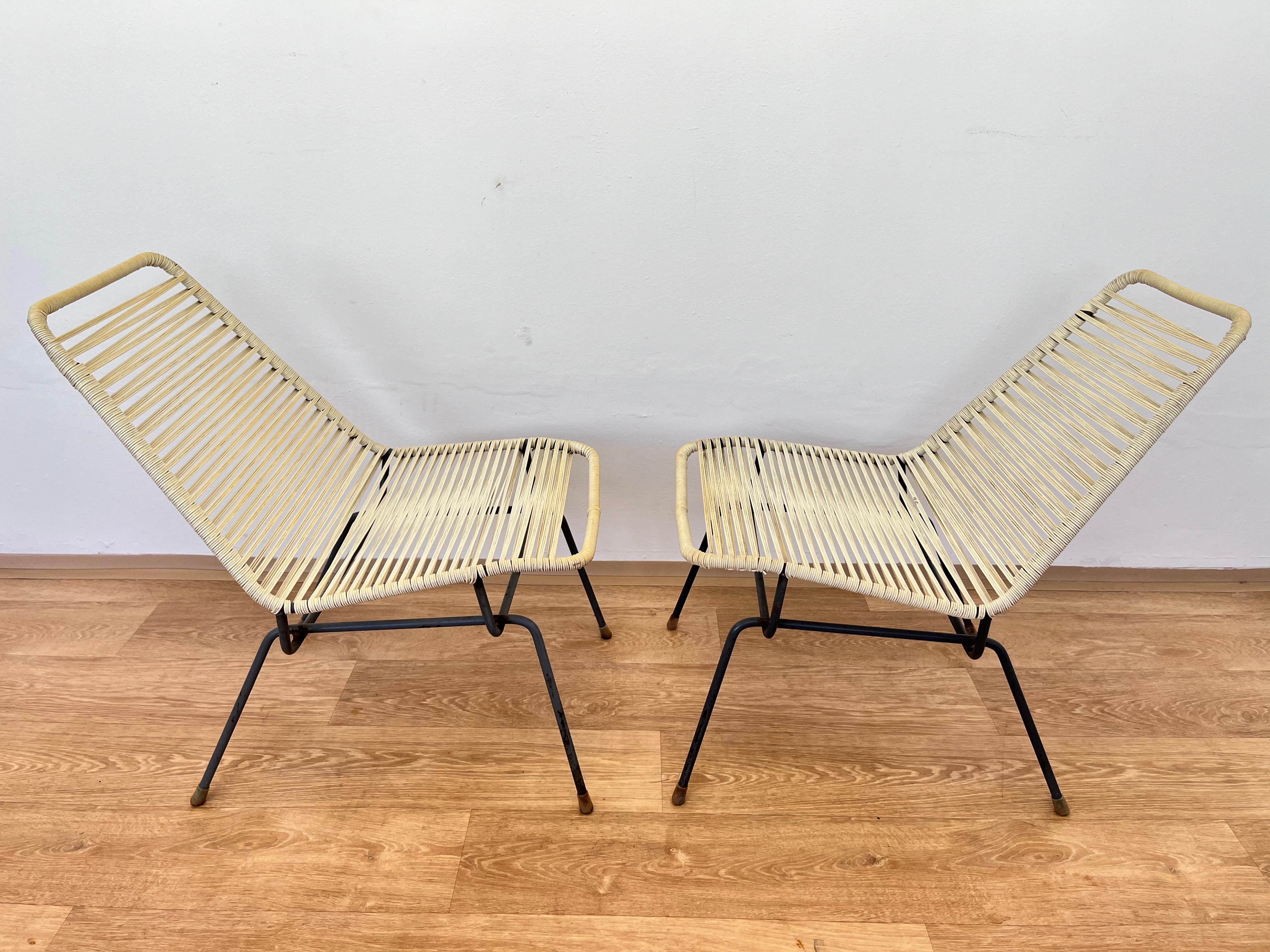 Mid-Century Modern 1970s Mid century design Pair of Spaghetti Side Chairs - Czechoslovakia For Sale