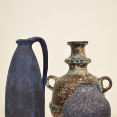 Vaso/anfora in ceramica tedesca della metà degli anni '70 in blu, marrone, verde e bianco