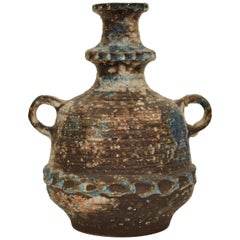 1970s Midcentury German Ceramic Vase / Amphora in Blue, Brown, Green and White