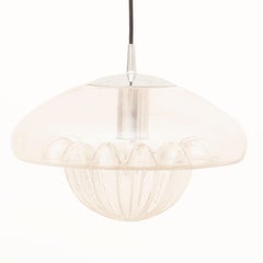 1970s Midcentury German Peill & Putzler Glass and Chrome Hanging Pendant Light
