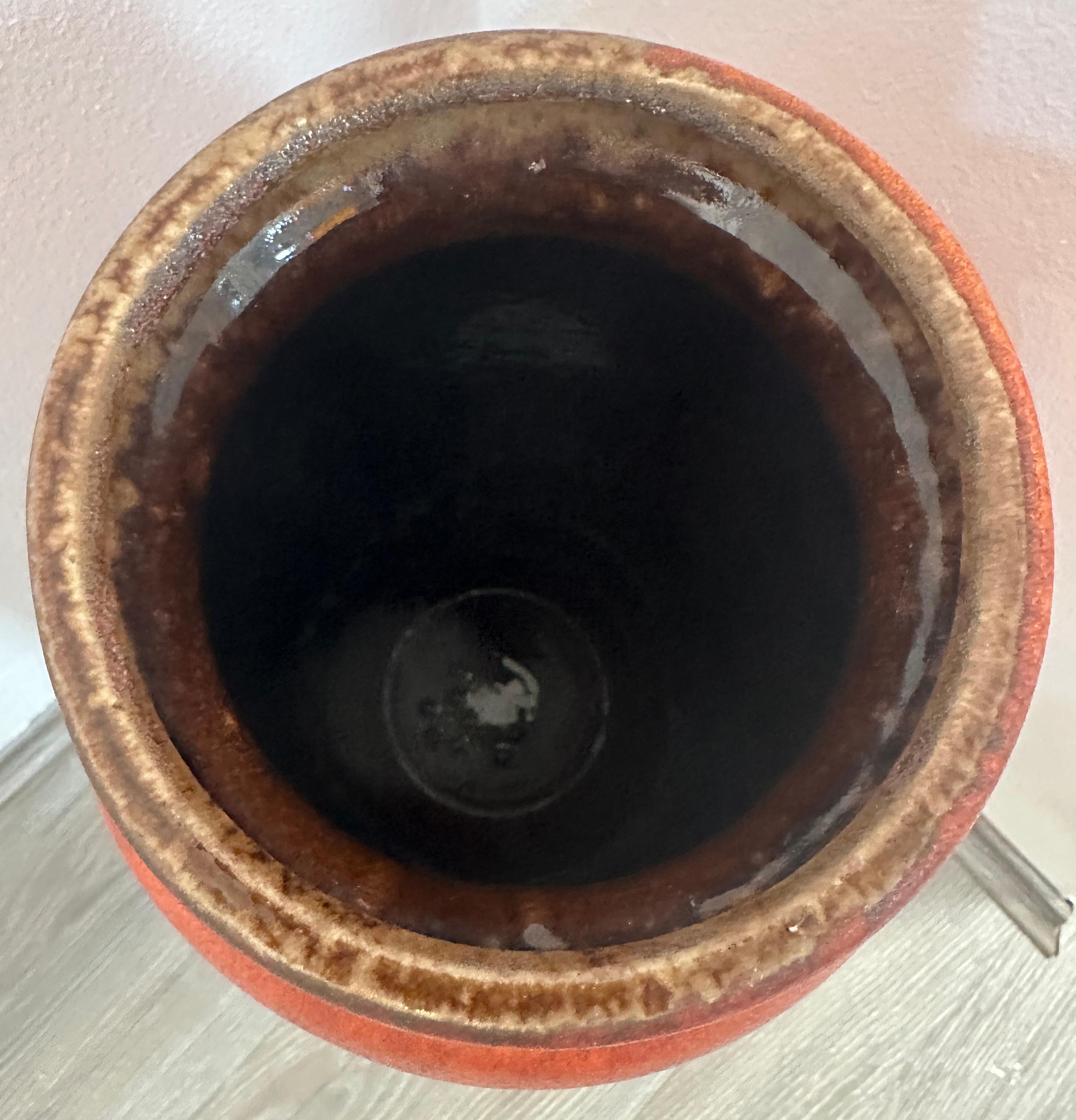 1970er Jahre Mid Century Deutsch Scheurich Keramik Burnt Orange & Brown Fett Lava Vase im Angebot 6