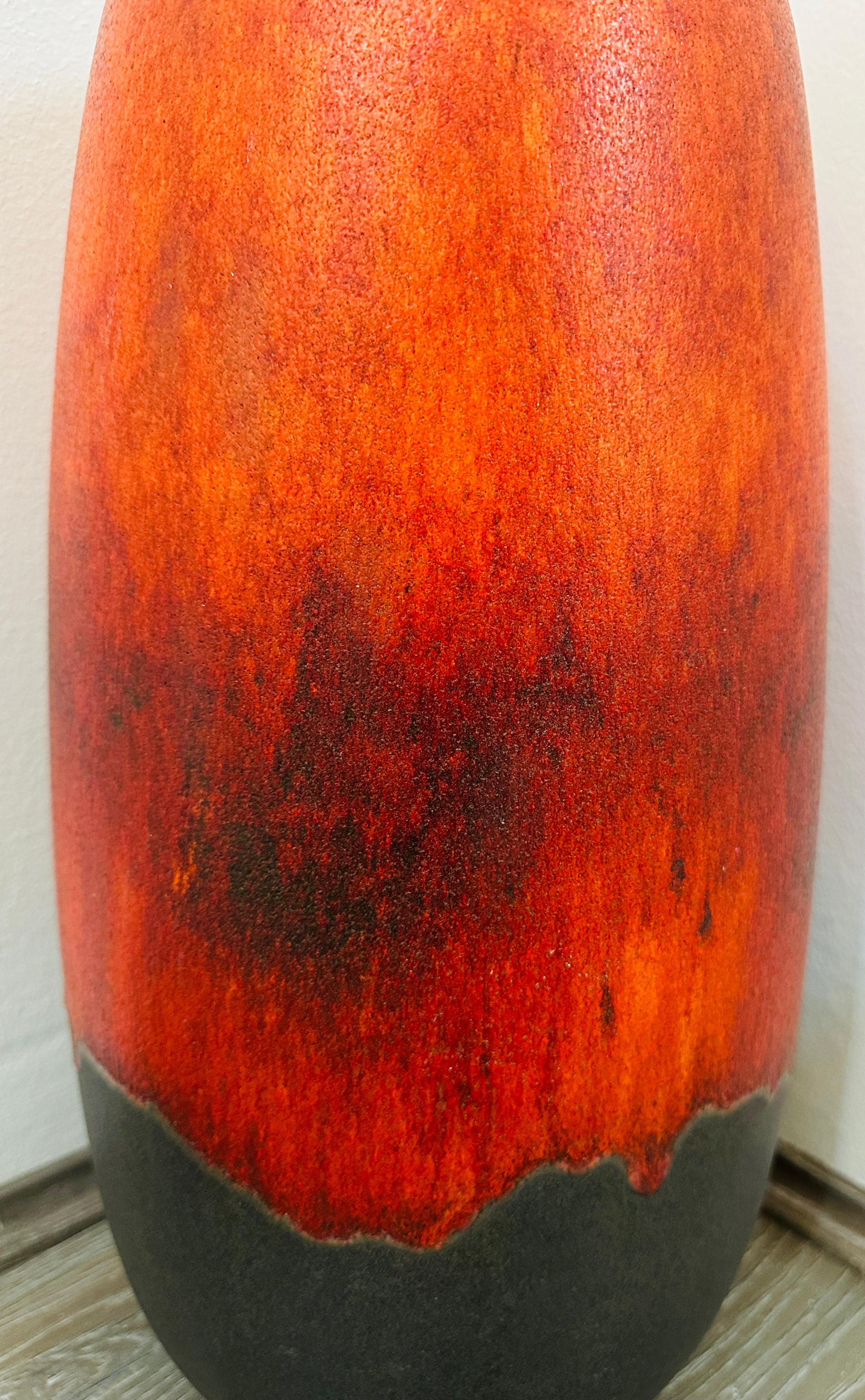 1970er Jahre Mid Century Deutsch Scheurich Keramik Burnt Orange & Brown Fett Lava Vase im Angebot 13