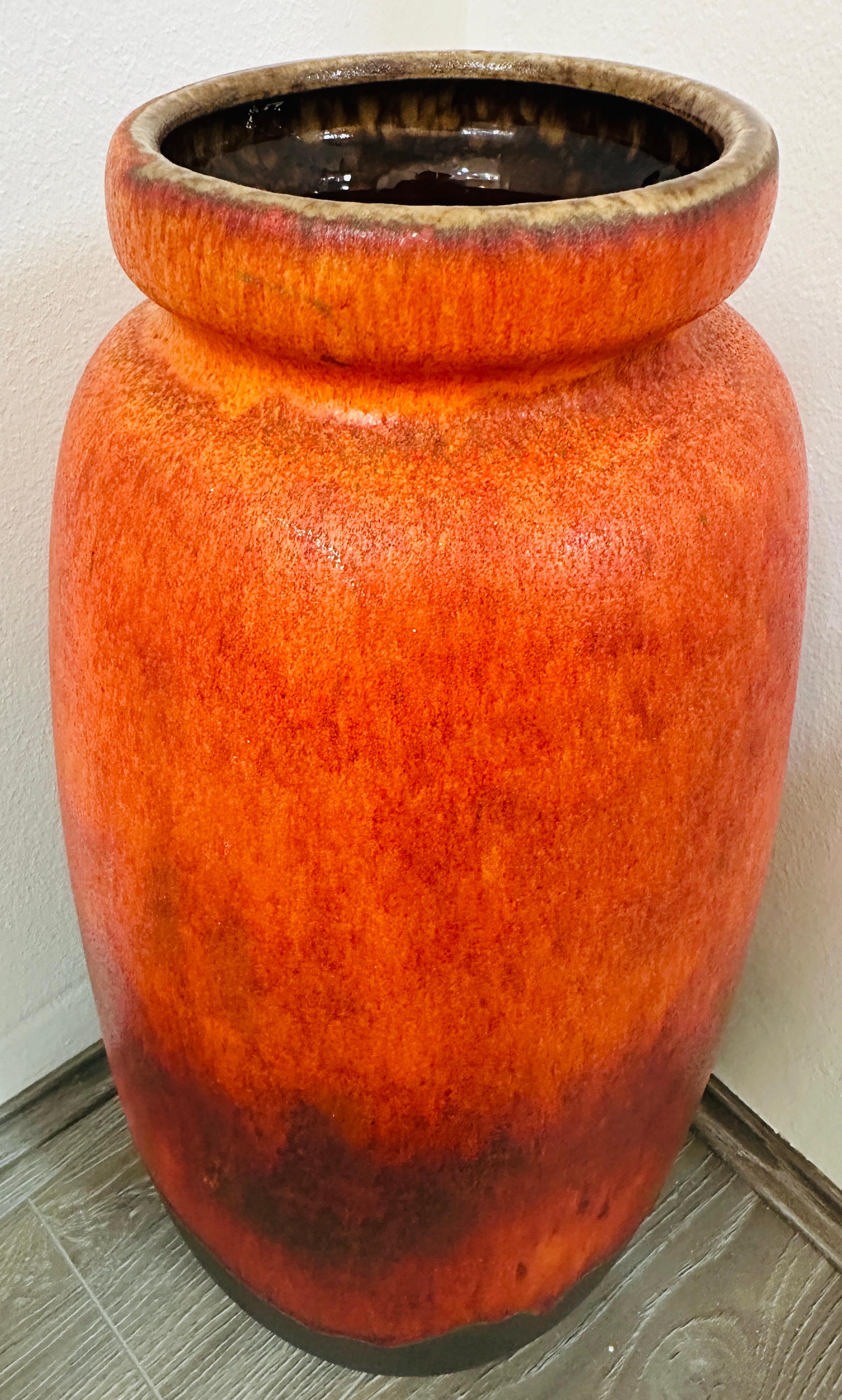 1970er Jahre Mid Century Deutsch Scheurich Keramik Burnt Orange & Brown Fett Lava Vase im Angebot 3