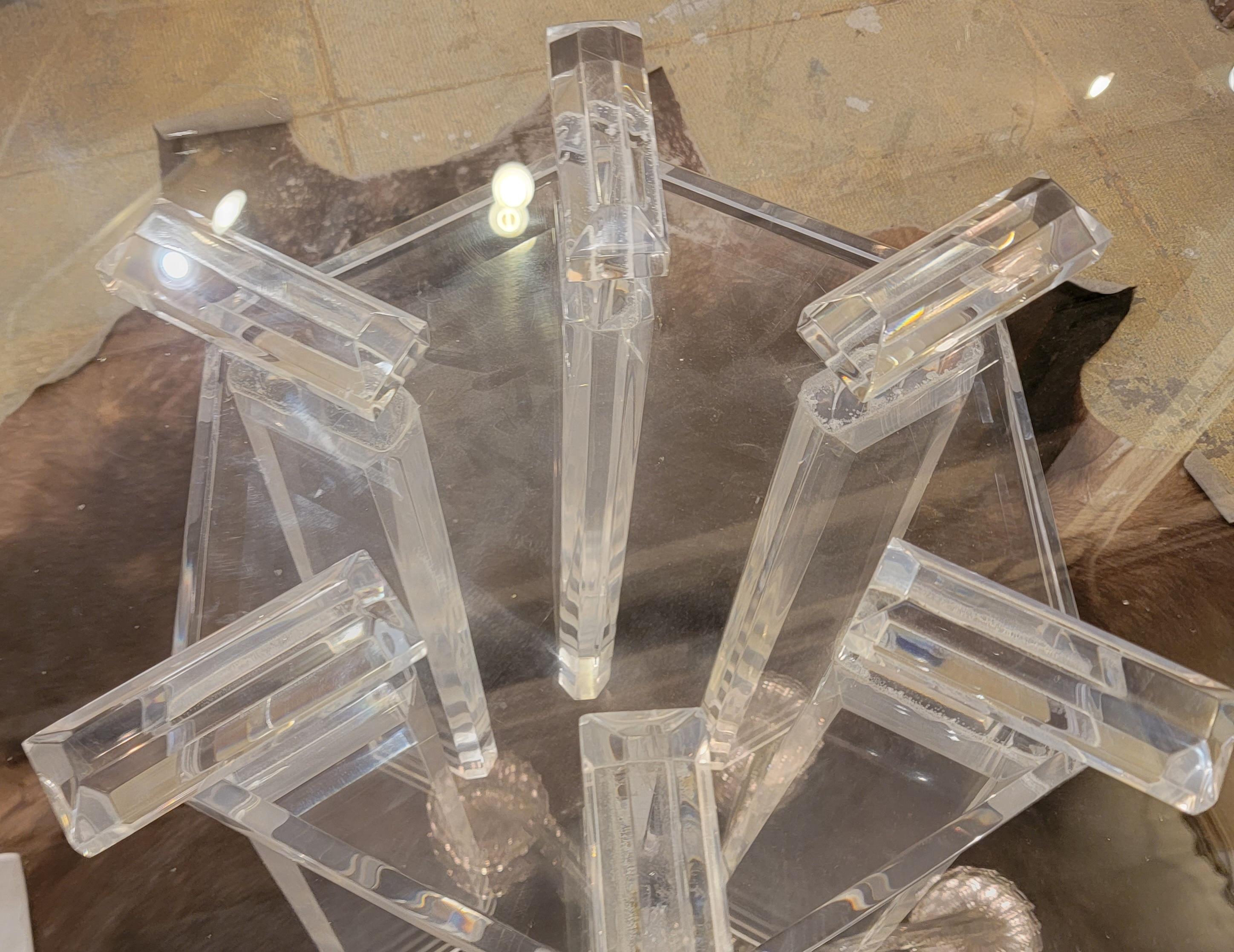 Modern 1970s Midcentury Glass and Lucite Pedestal Table For Sale