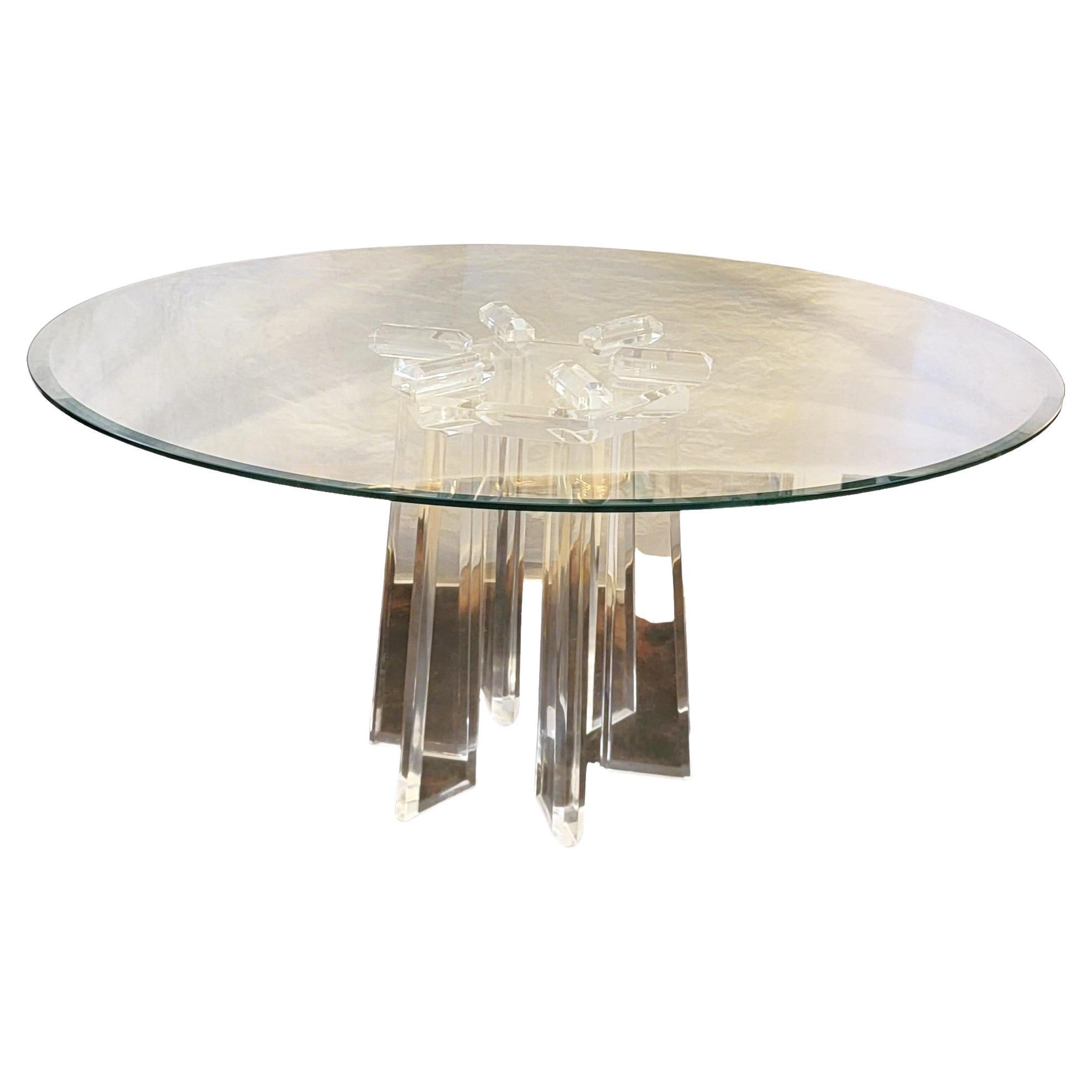 1970s Midcentury Glass and Lucite Pedestal Table For Sale