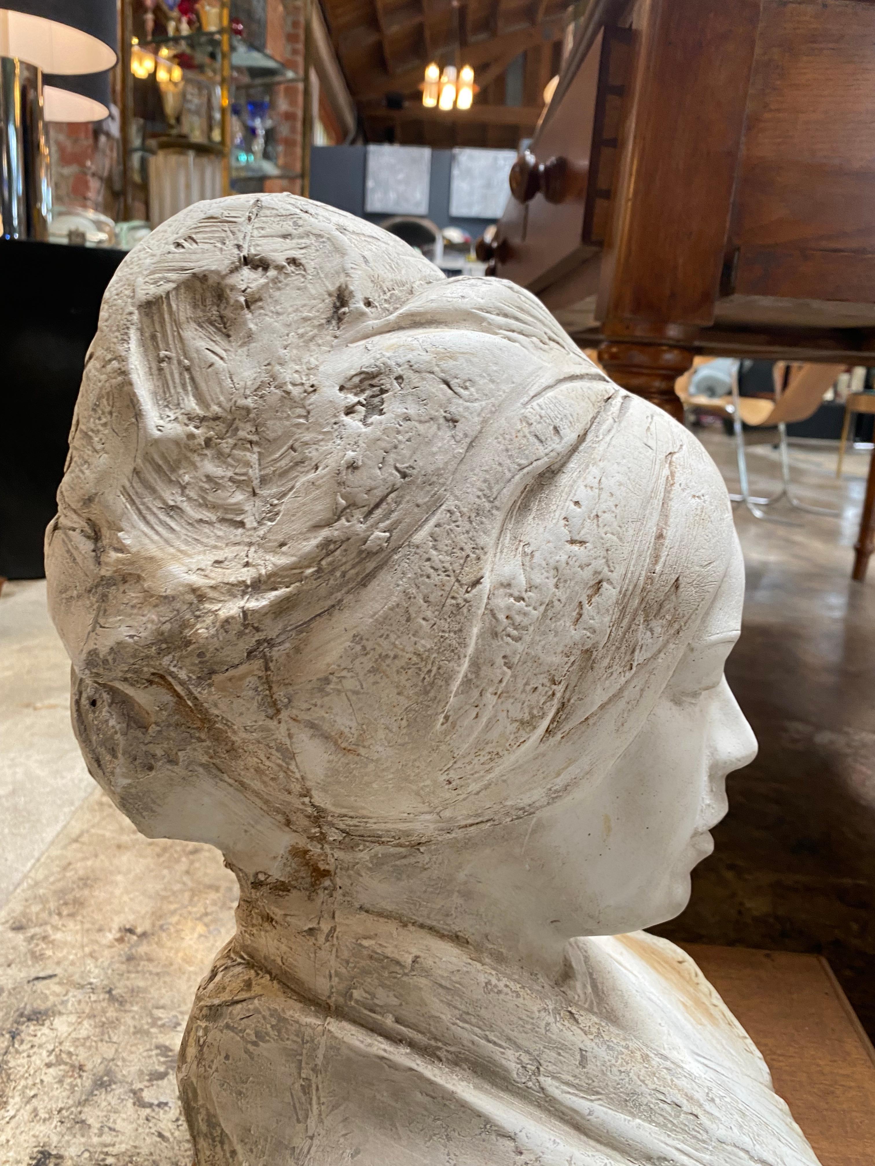 Plaster 1970s Mid Century Half Bust Woman Sculpture For Sale