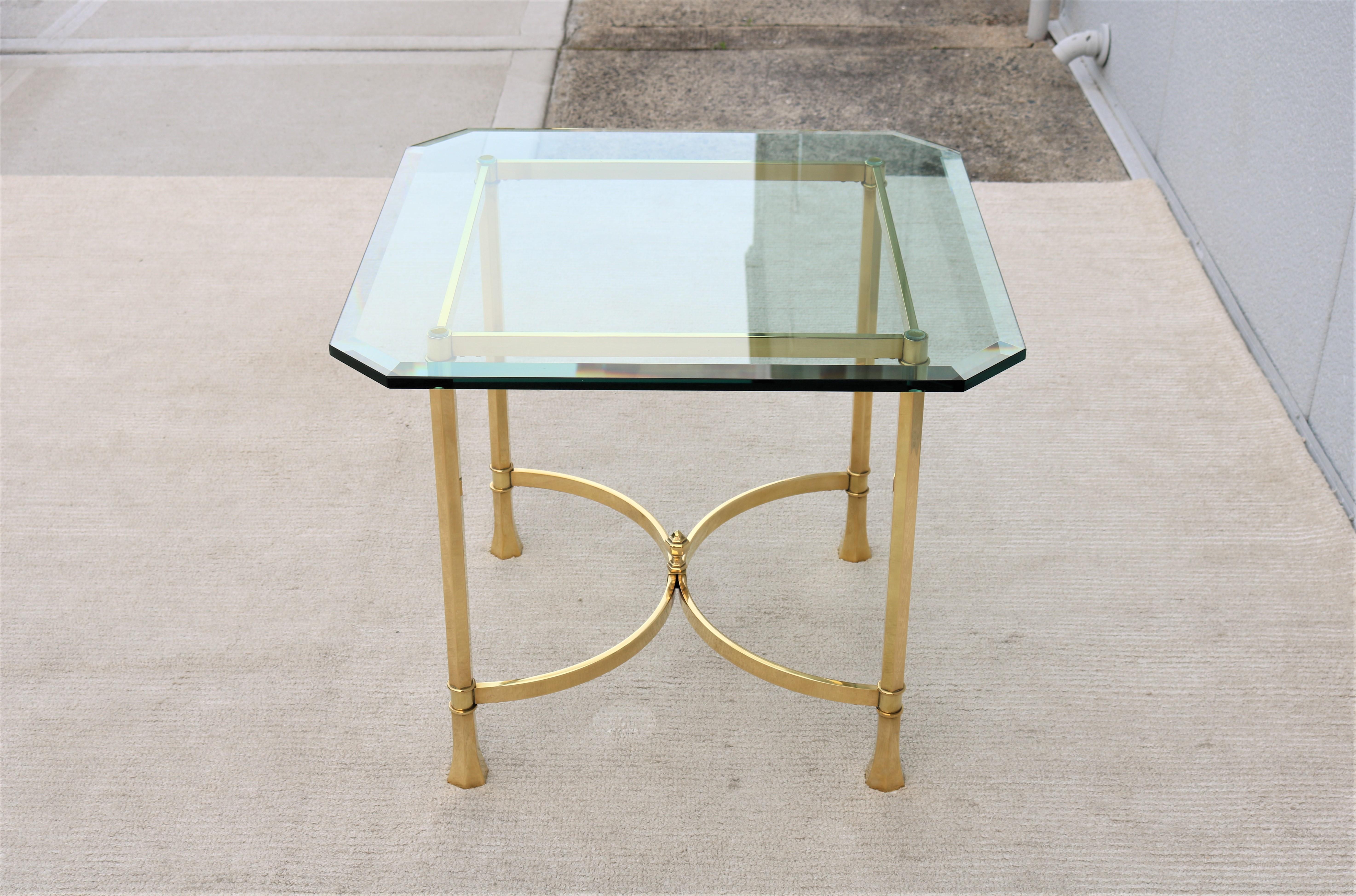 1970s Mid-Century Italian Maison Bagues Style Brass and Glass Square Side Table For Sale 4