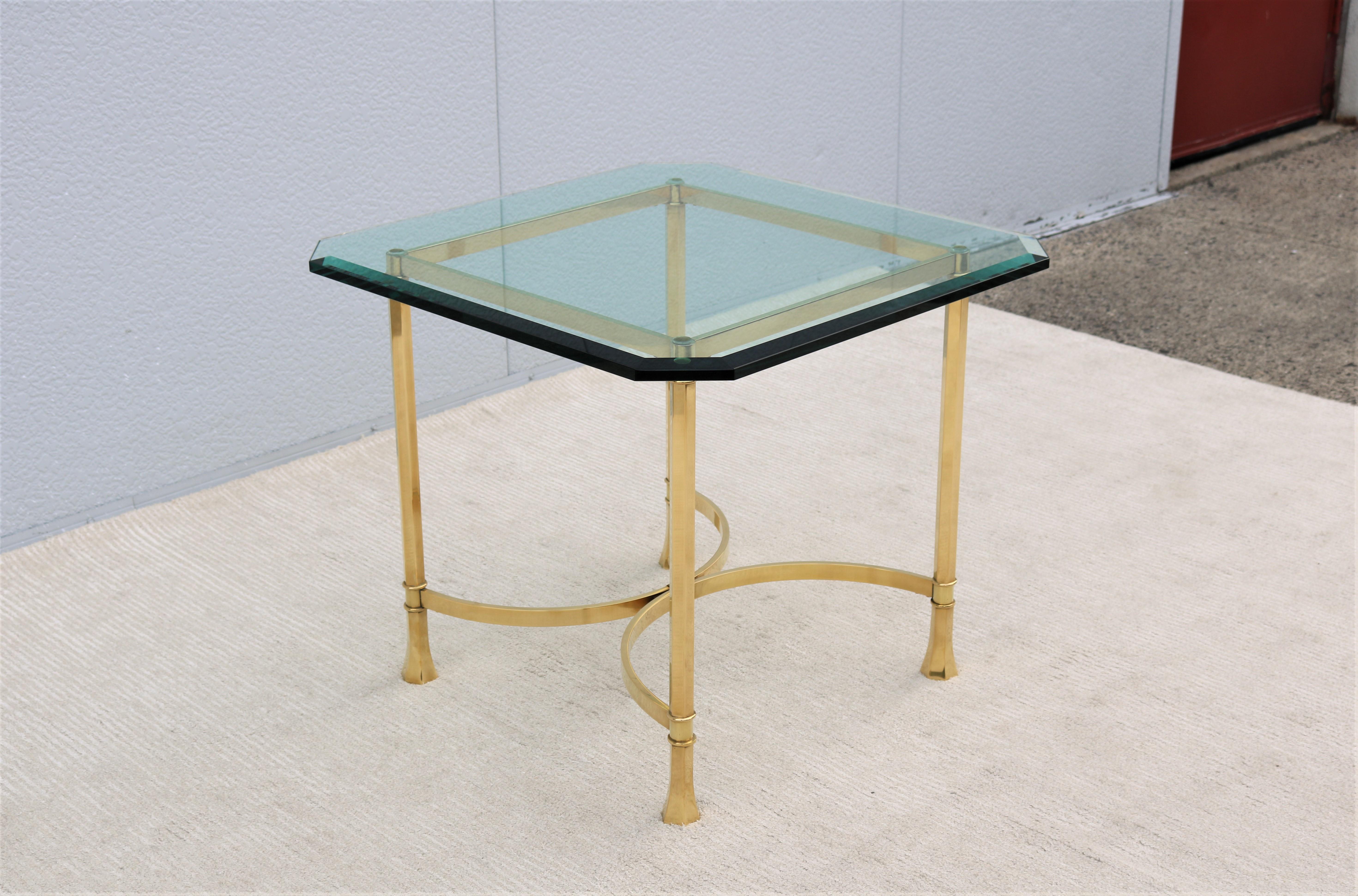 1970s Mid-Century Italian Maison Bagues Style Brass and Glass Square Side Table For Sale 5
