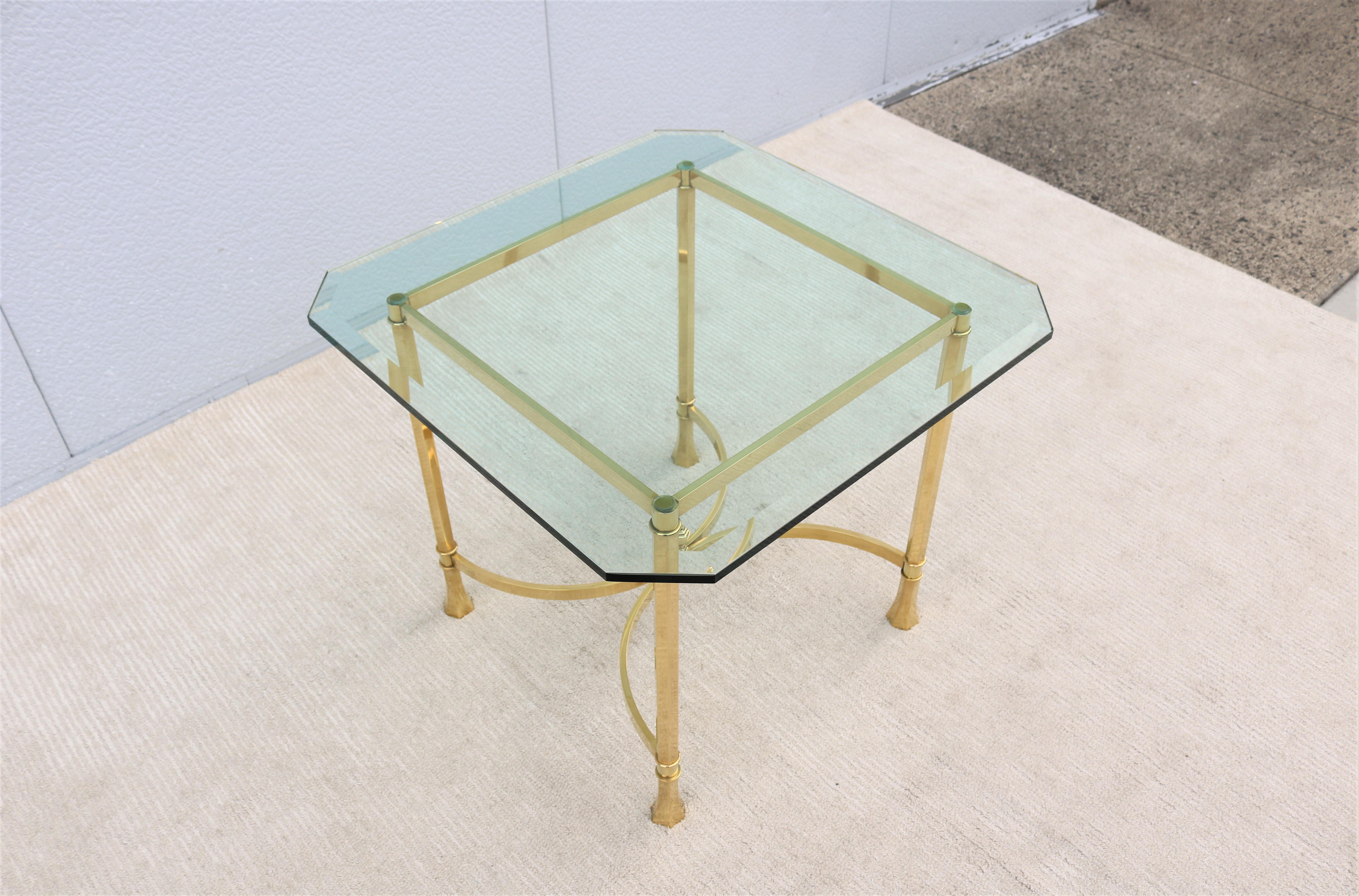 1970s Mid-Century Italian Maison Bagues Style Brass and Glass Square Side Table For Sale 6