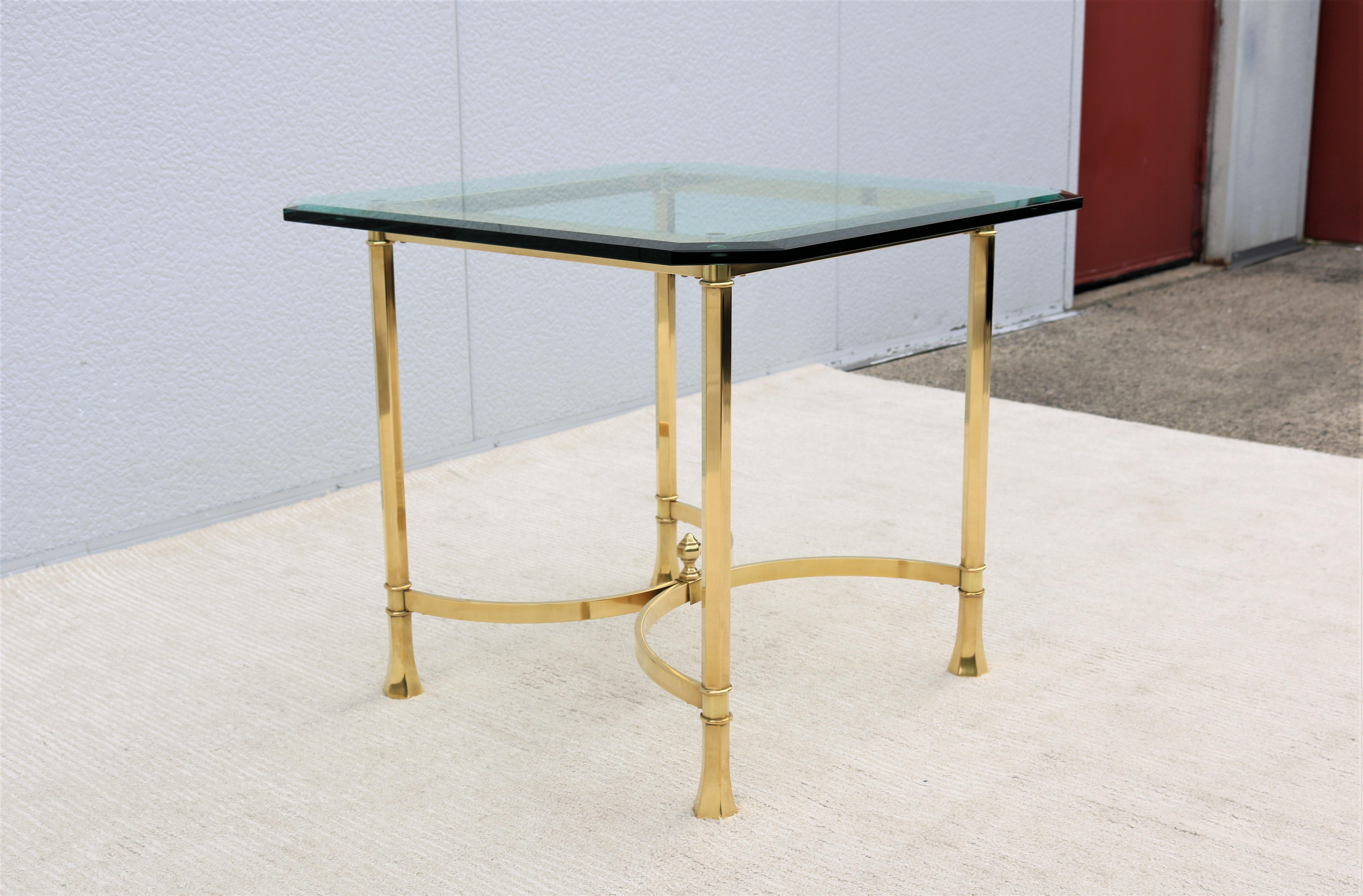 1970s Mid-Century Italian Maison Bagues Style Brass and Glass Square Side Table For Sale 7