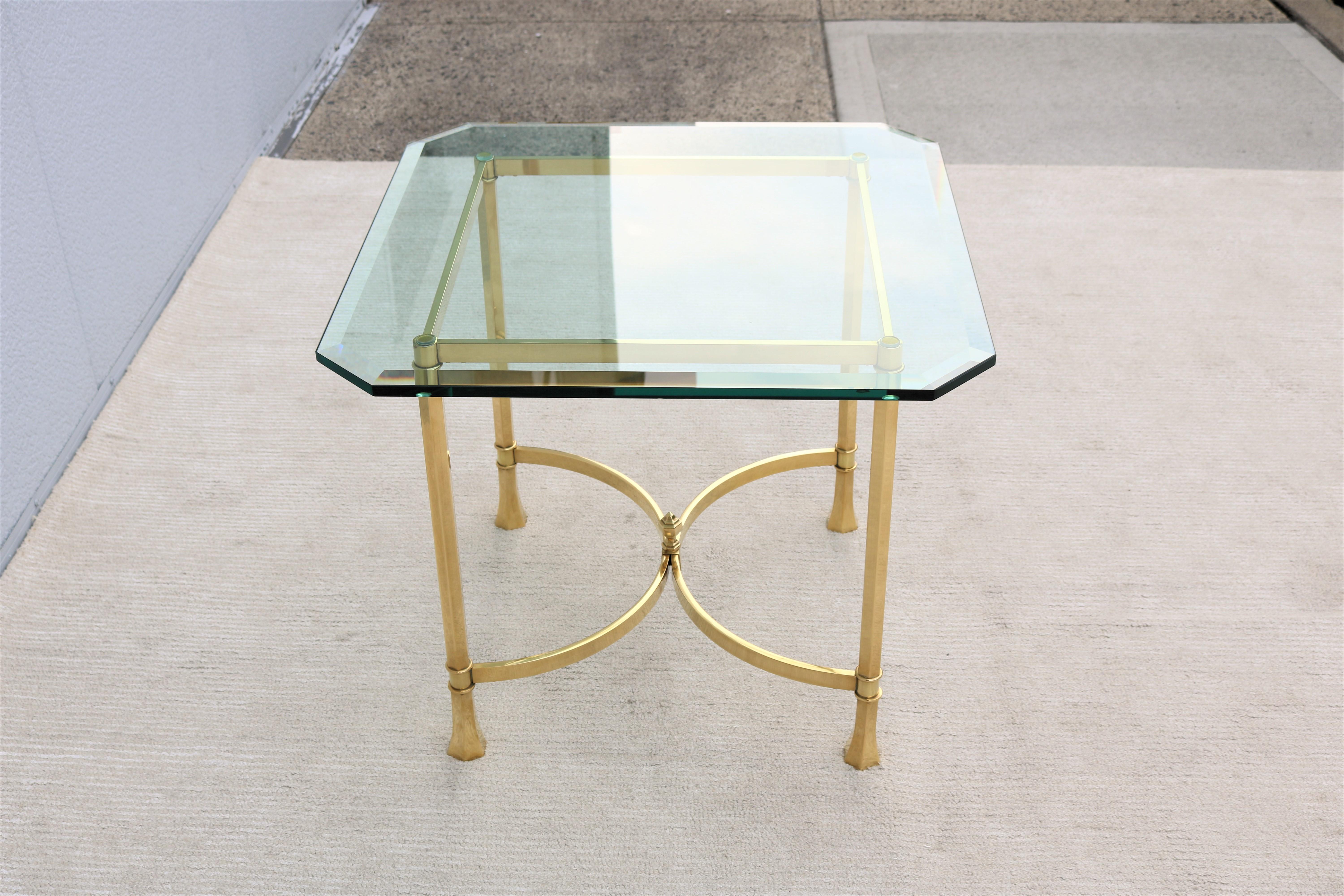 1970s Mid-Century Italian Maison Bagues Style Brass and Glass Square Side Table For Sale 8