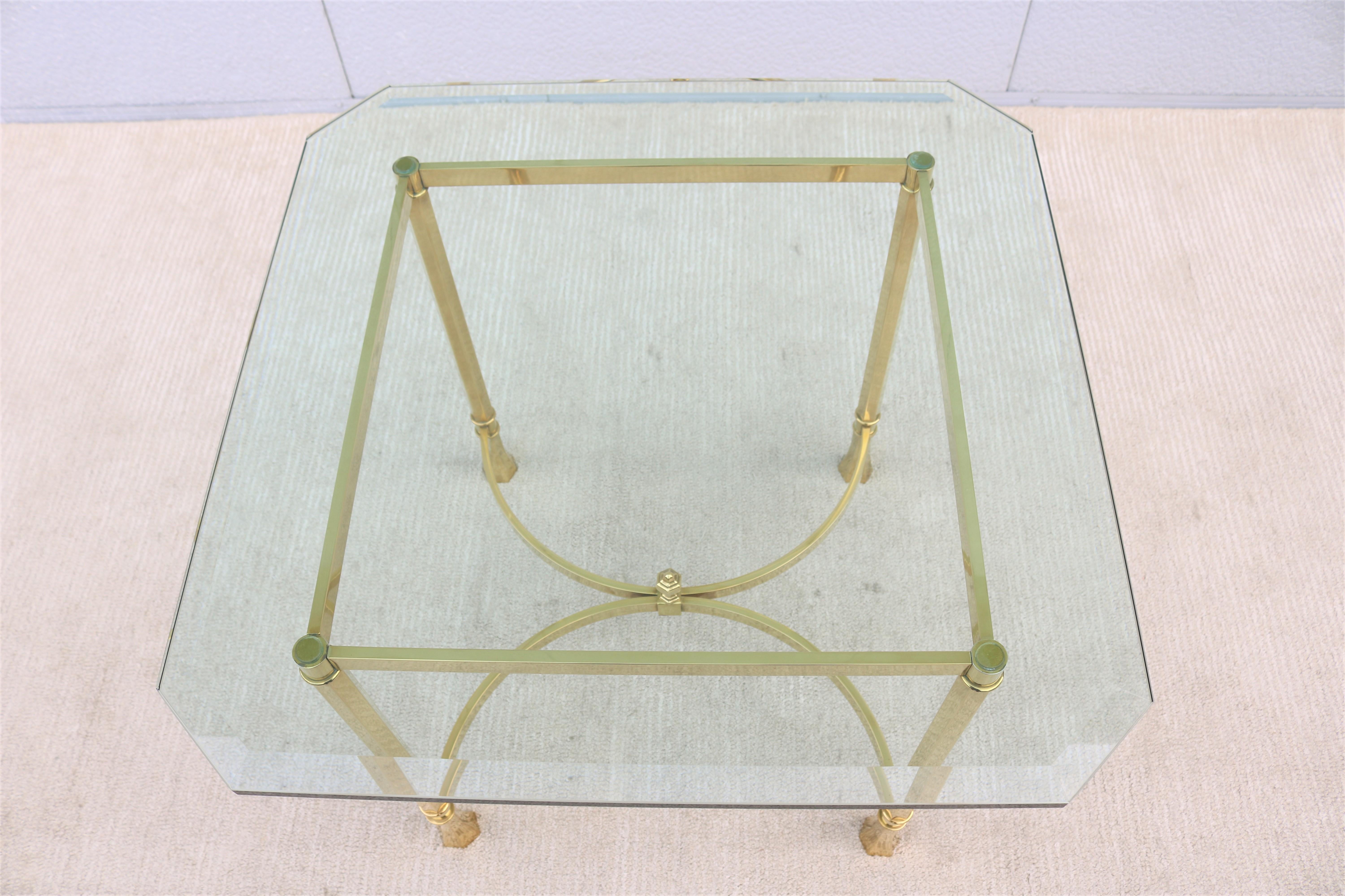 1970s Mid-Century Italian Maison Bagues Style Brass and Glass Square Side Table For Sale 12