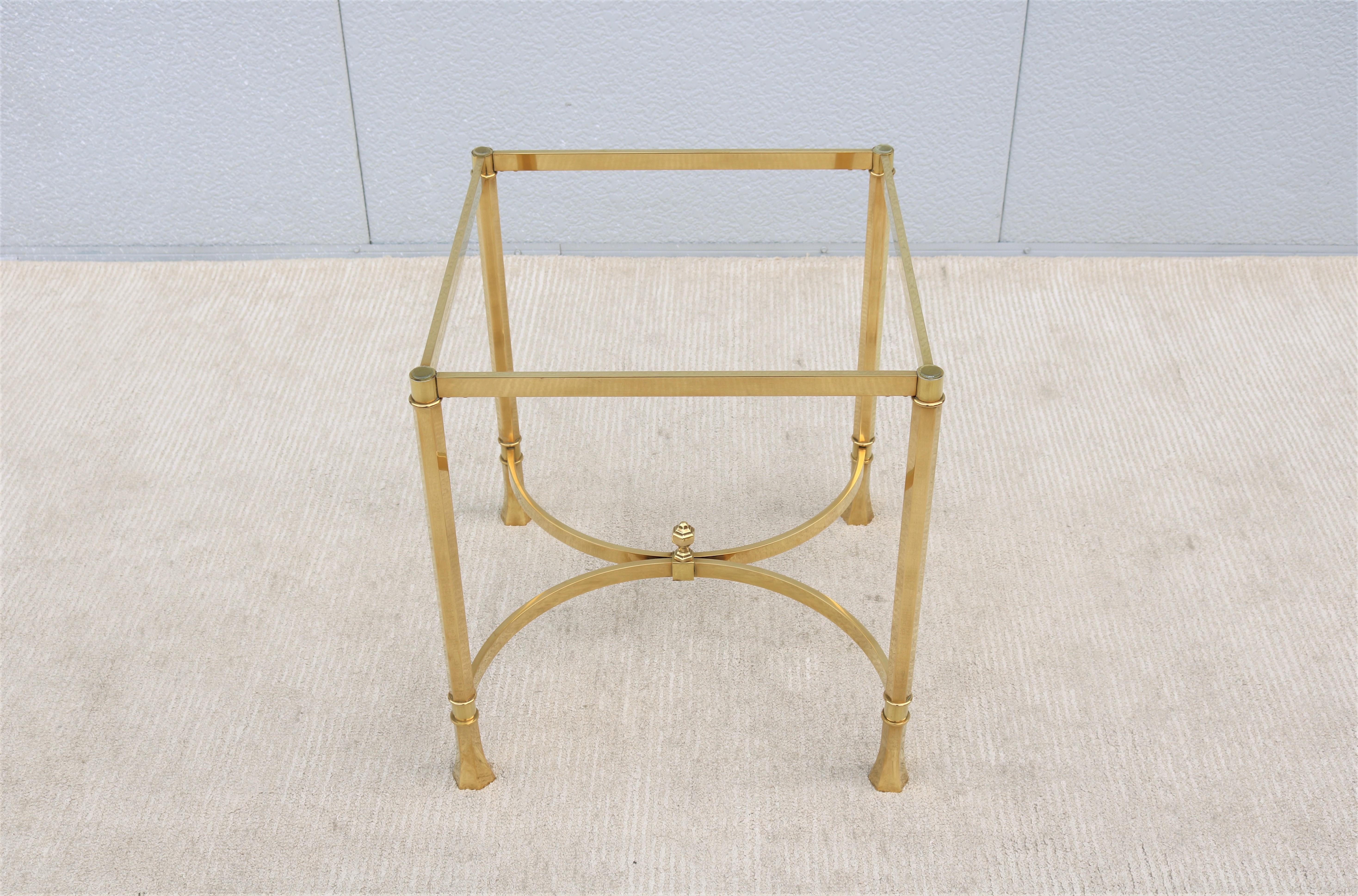 1970s Mid-Century Italian Maison Bagues Style Brass and Glass Square Side Table For Sale 13