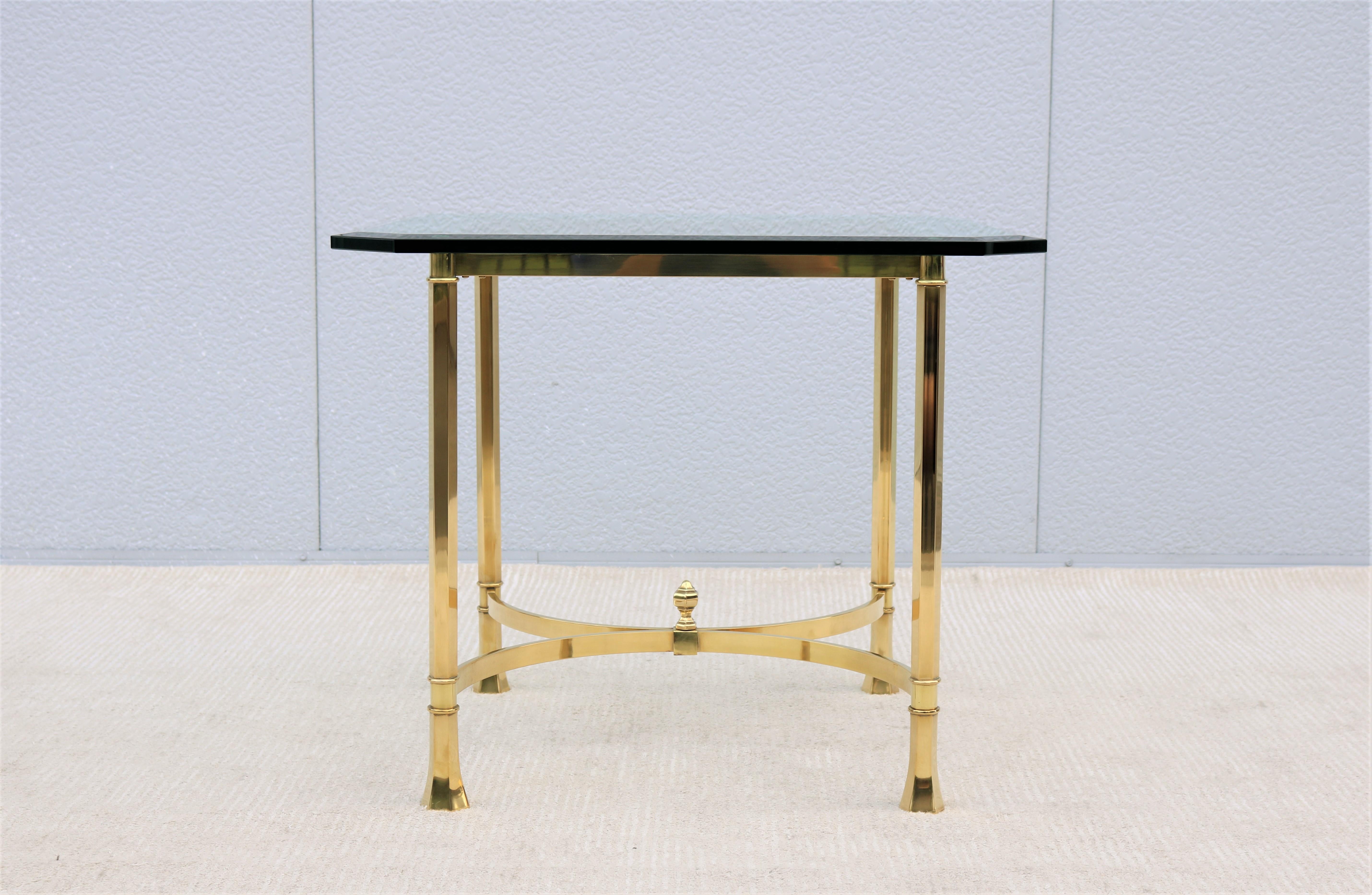 Late 20th Century 1970s Mid-Century Italian Maison Bagues Style Brass and Glass Square Side Table For Sale