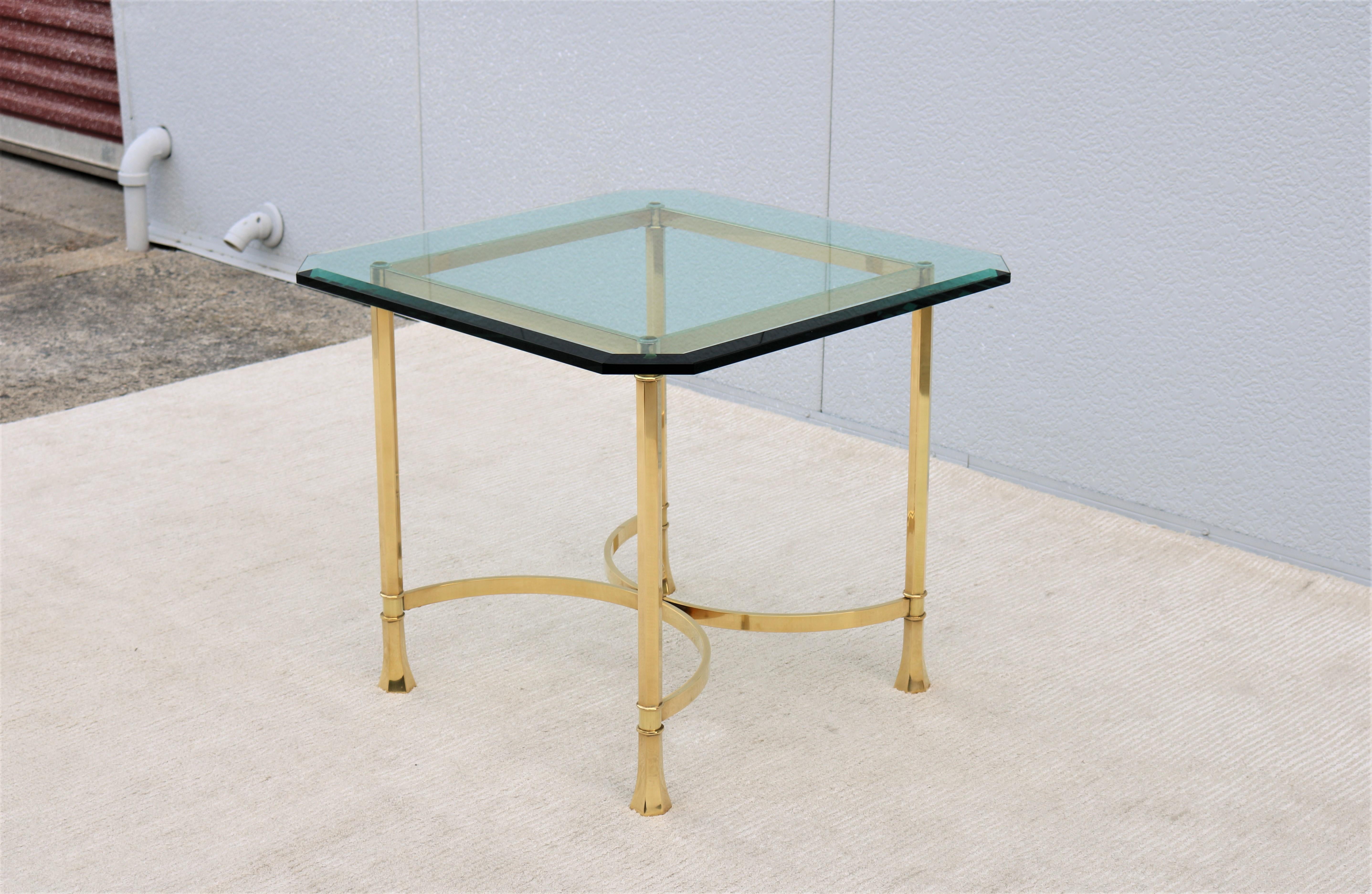 1970s Mid-Century Italian Maison Bagues Style Brass and Glass Square Side Table For Sale 1