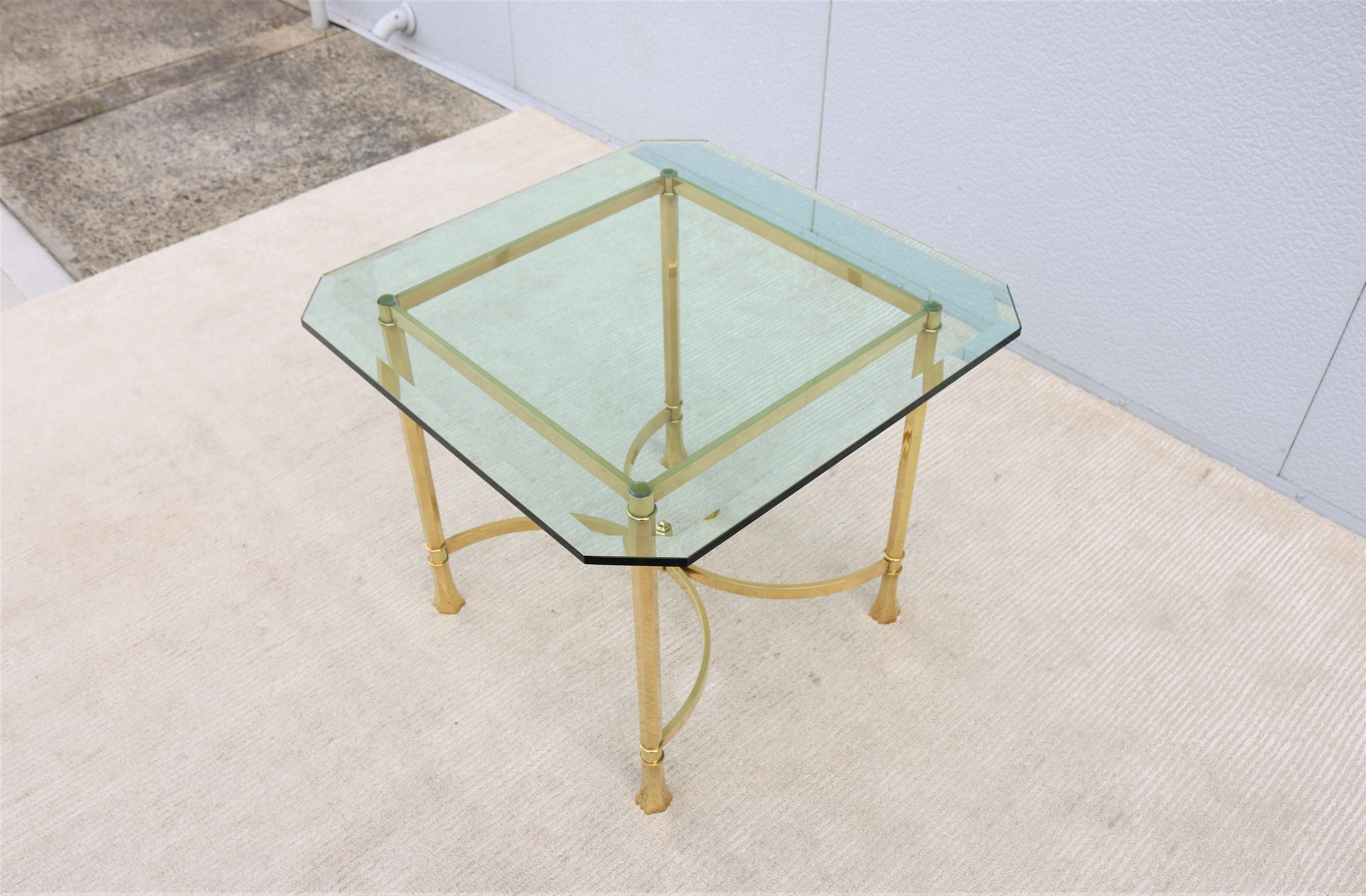 1970s Mid-Century Italian Maison Bagues Style Brass and Glass Square Side Table For Sale 3