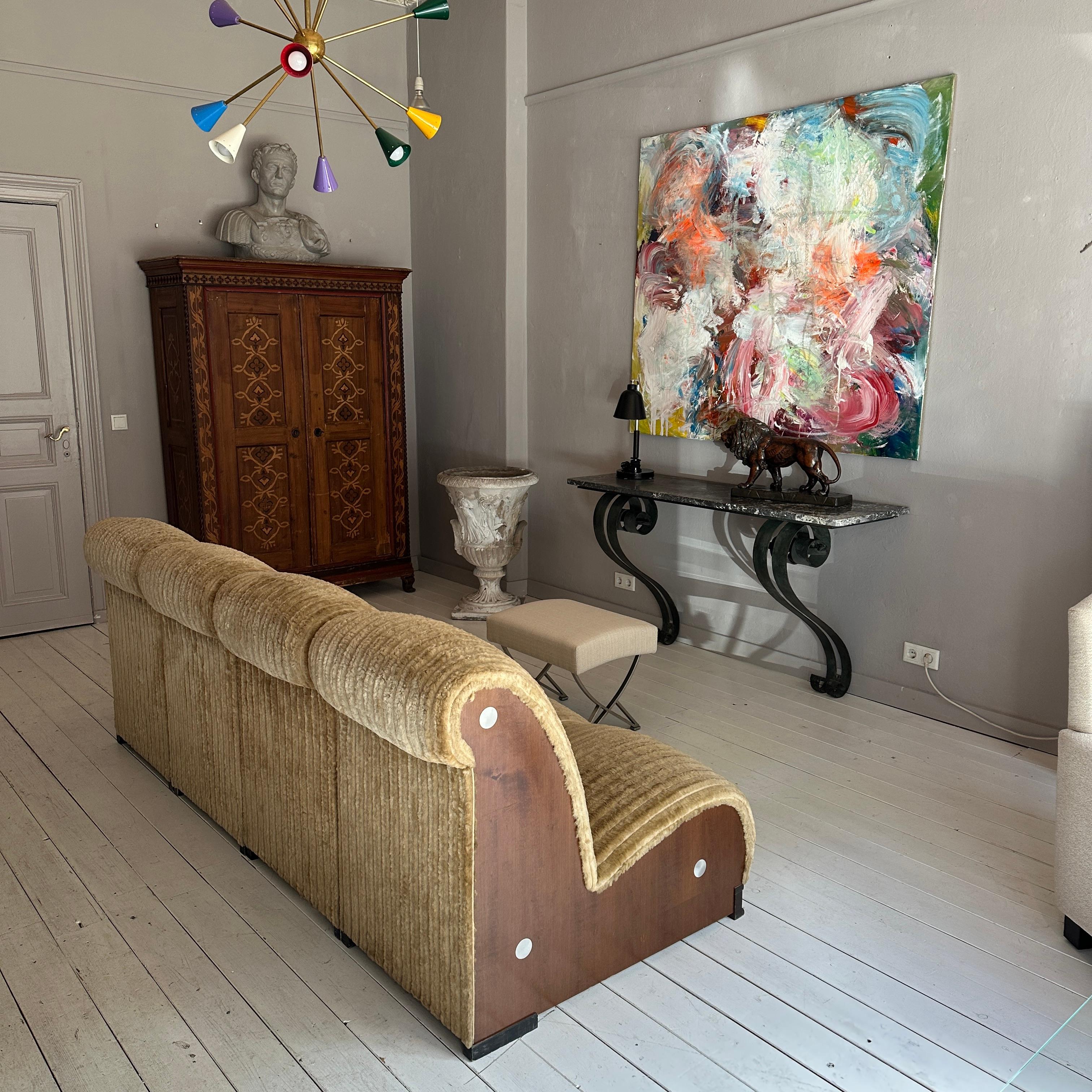 1970s Mid-Century Italian Modular Sofa in Original Beige Corduroy Fabric In Good Condition For Sale In Berlin, DE