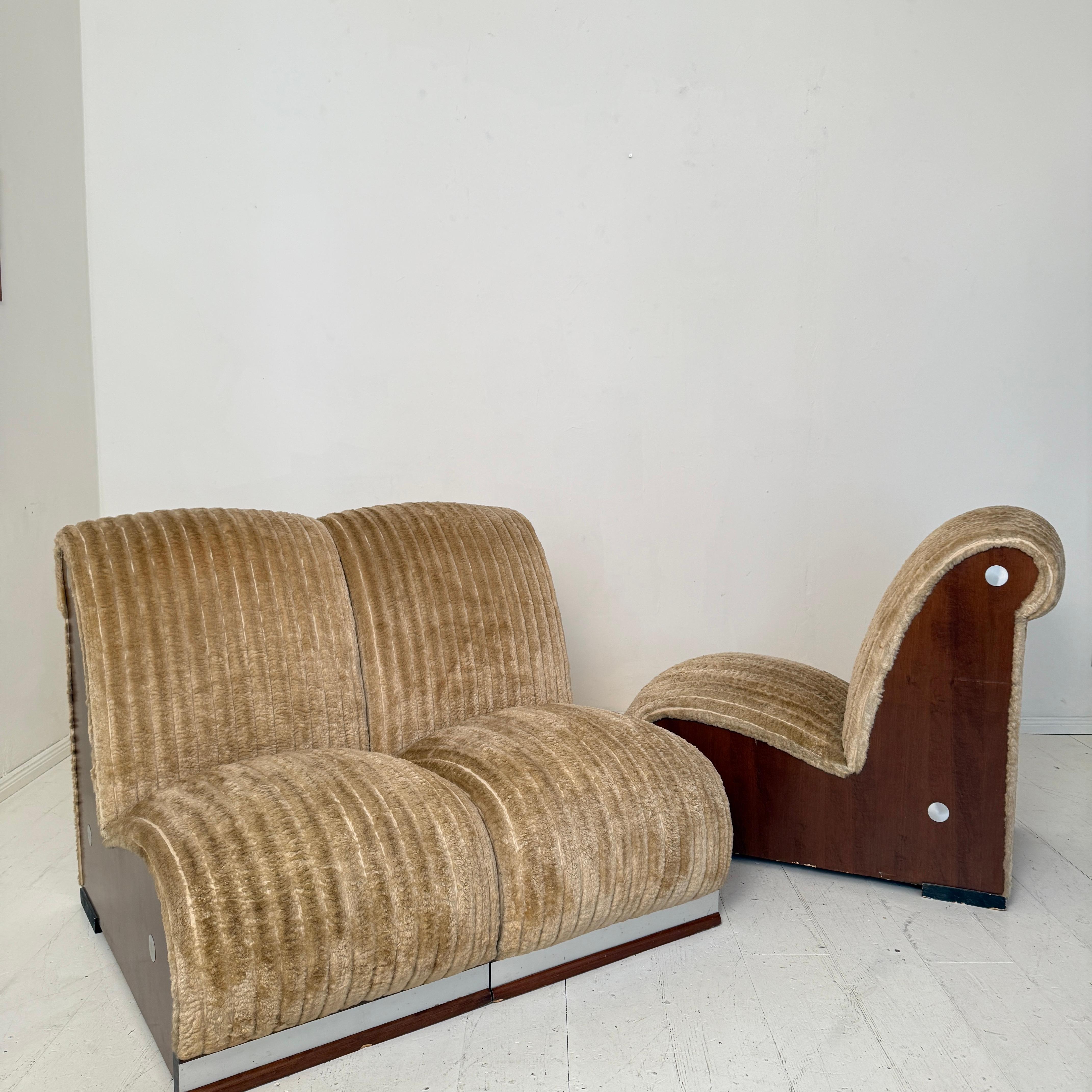 1970s Mid-Century Italian Modular Sofa in Original Beige Corduroy Fabric For Sale 2