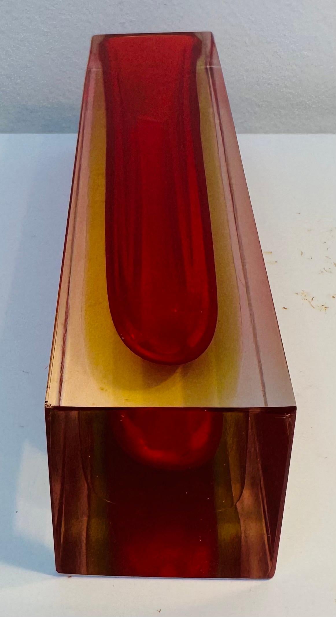1970s Mid Century Italian Murano Red Yellow & Clear Sommerso Glass Vase 9