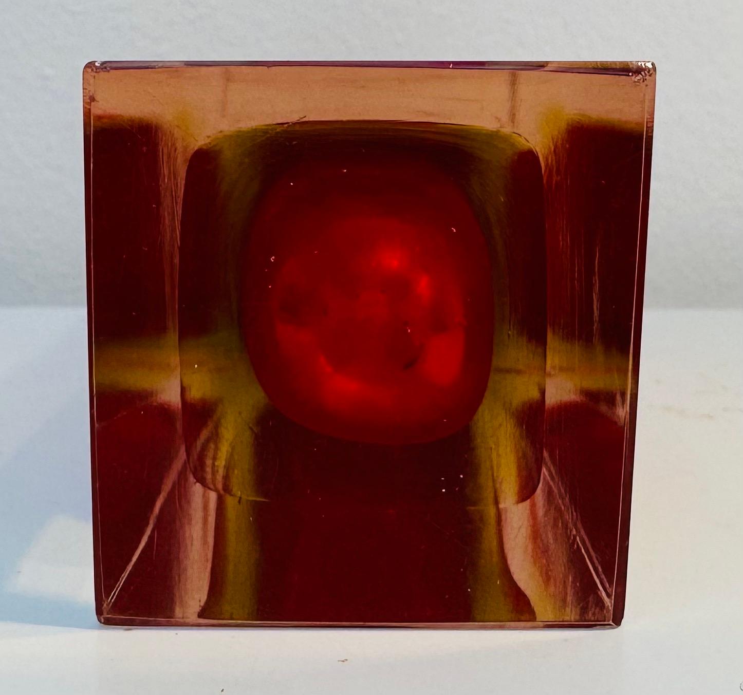1970s Mid Century Italian Murano Red Yellow & Clear Sommerso Glass Vase 10