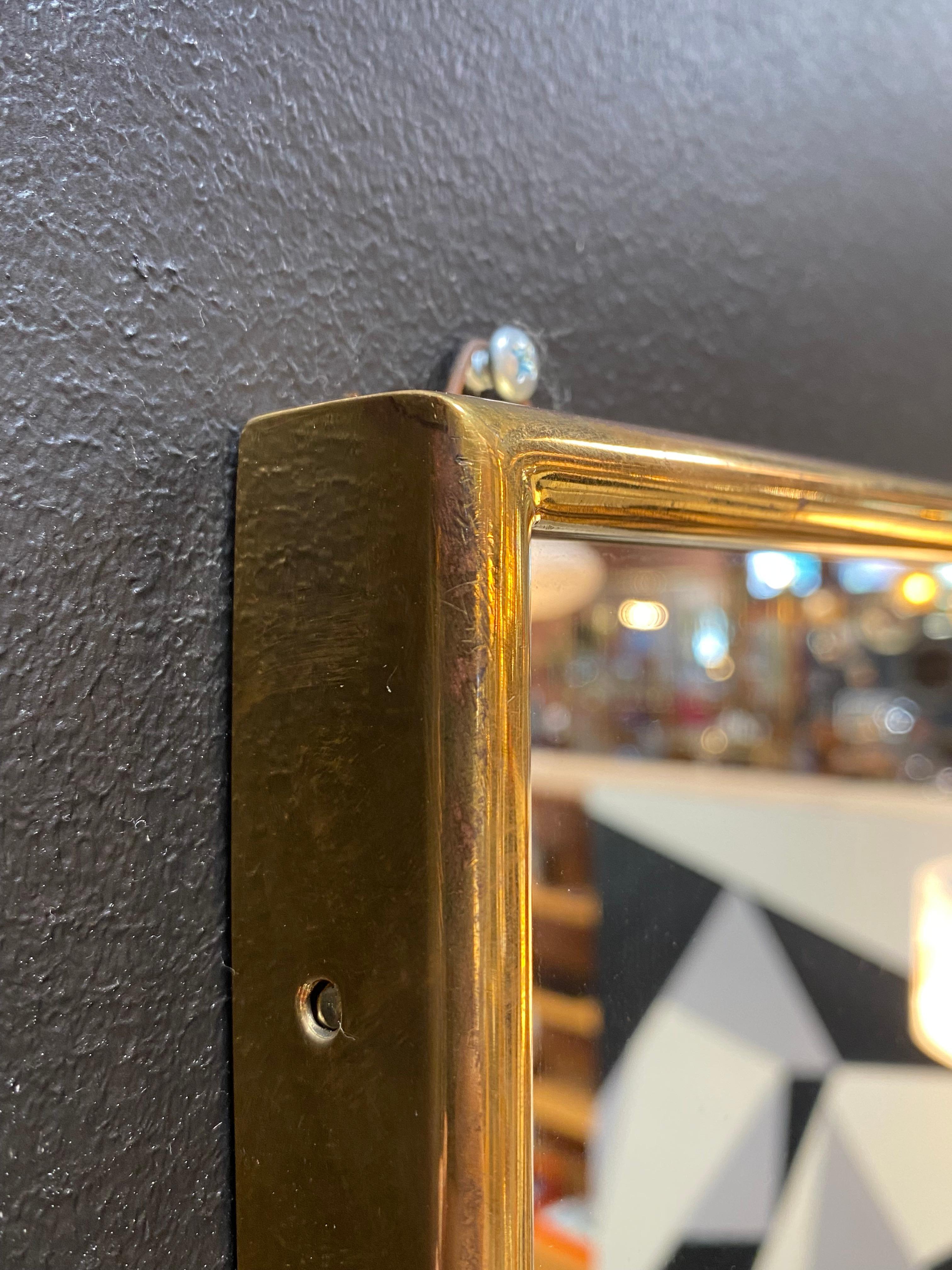 Brass 1970s Mid century Italian Wall Mirror For Sale