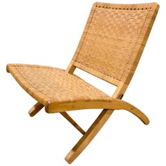 Mid-Century Japanese Folding Cane Lounge Chair