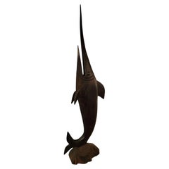 1970 Mid-Century Large Wooden Sword Fish Sculpture