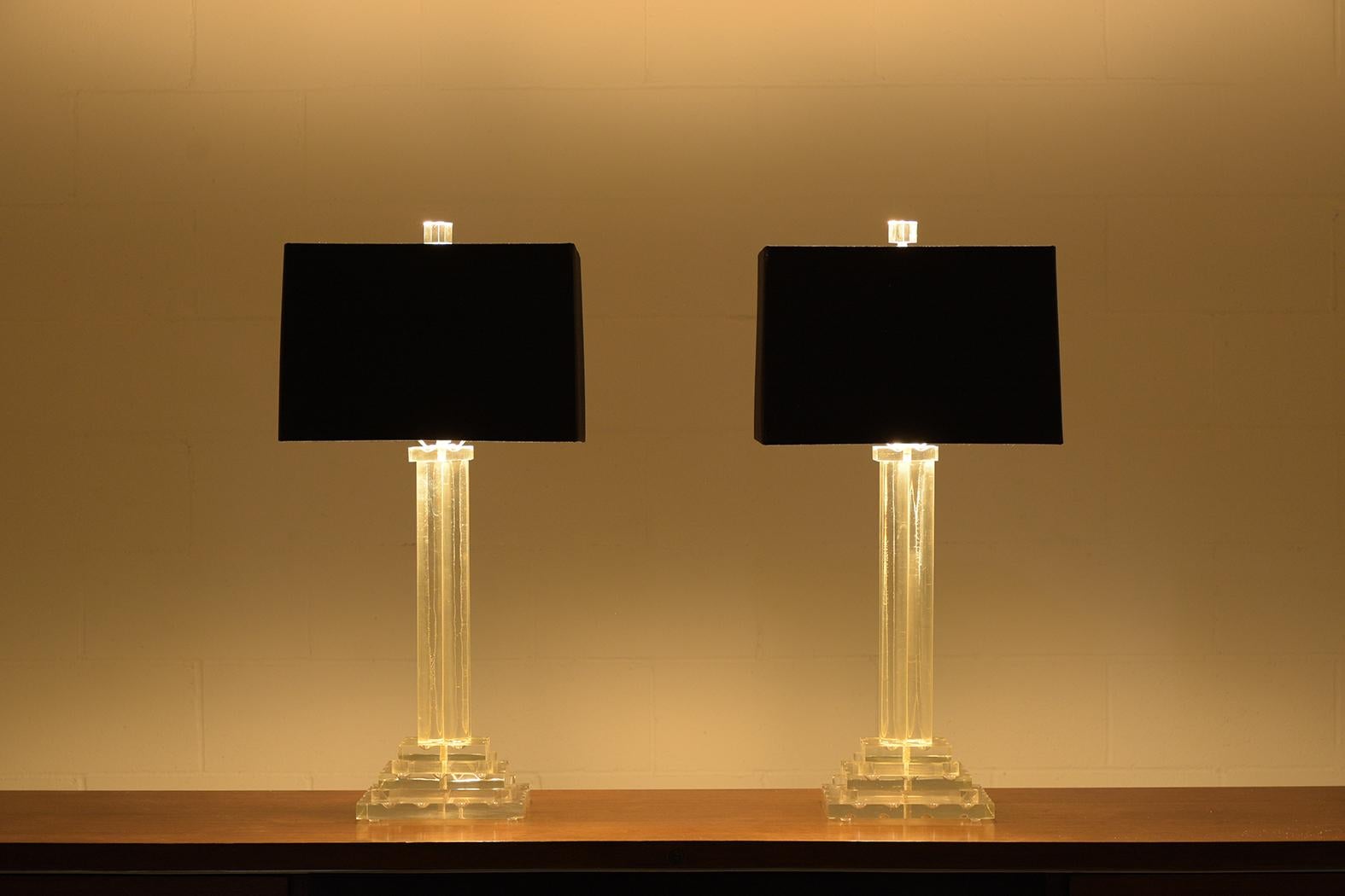 Hand-Crafted Pair of Vintage Mid-Century Modern Lucite Table Lamps