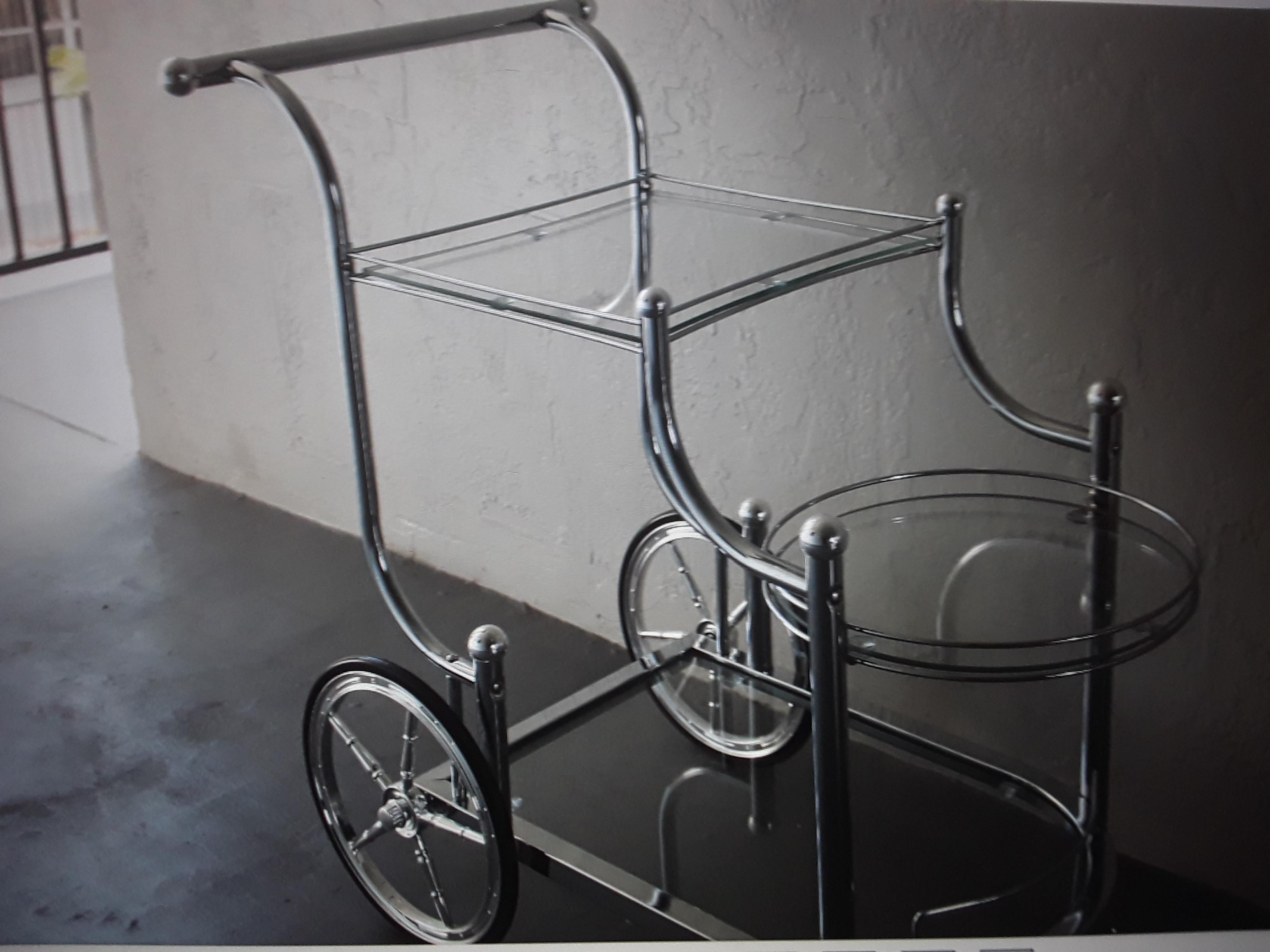 American 1970's Mid Century Modern 3 Tier Rolling Bar Cart / Tea Trolley/ Dry Bar- Unused For Sale