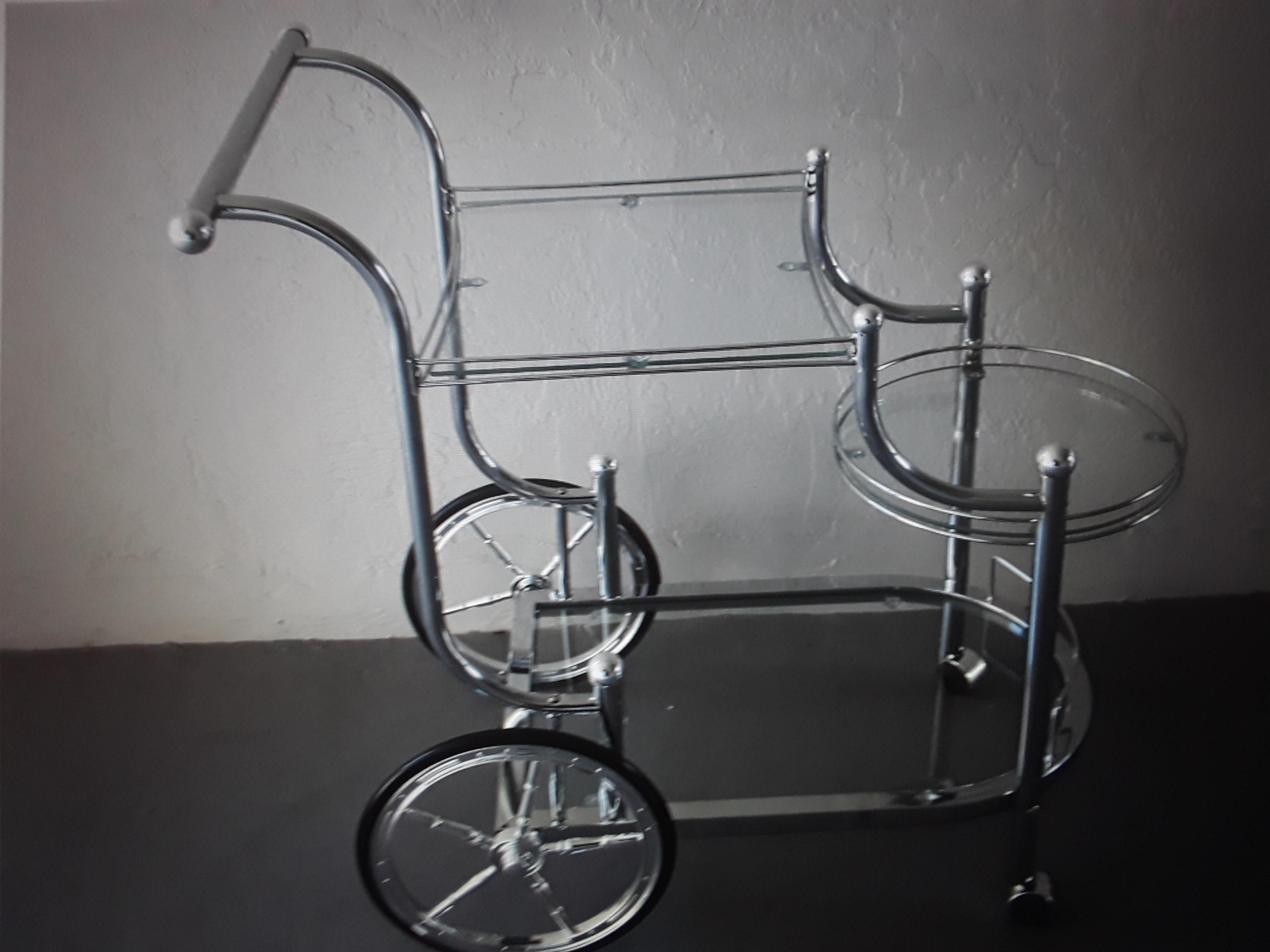 Metal 1970's Mid Century Modern 3 Tier Rolling Bar Cart / Tea Trolley/ Dry Bar- Unused For Sale