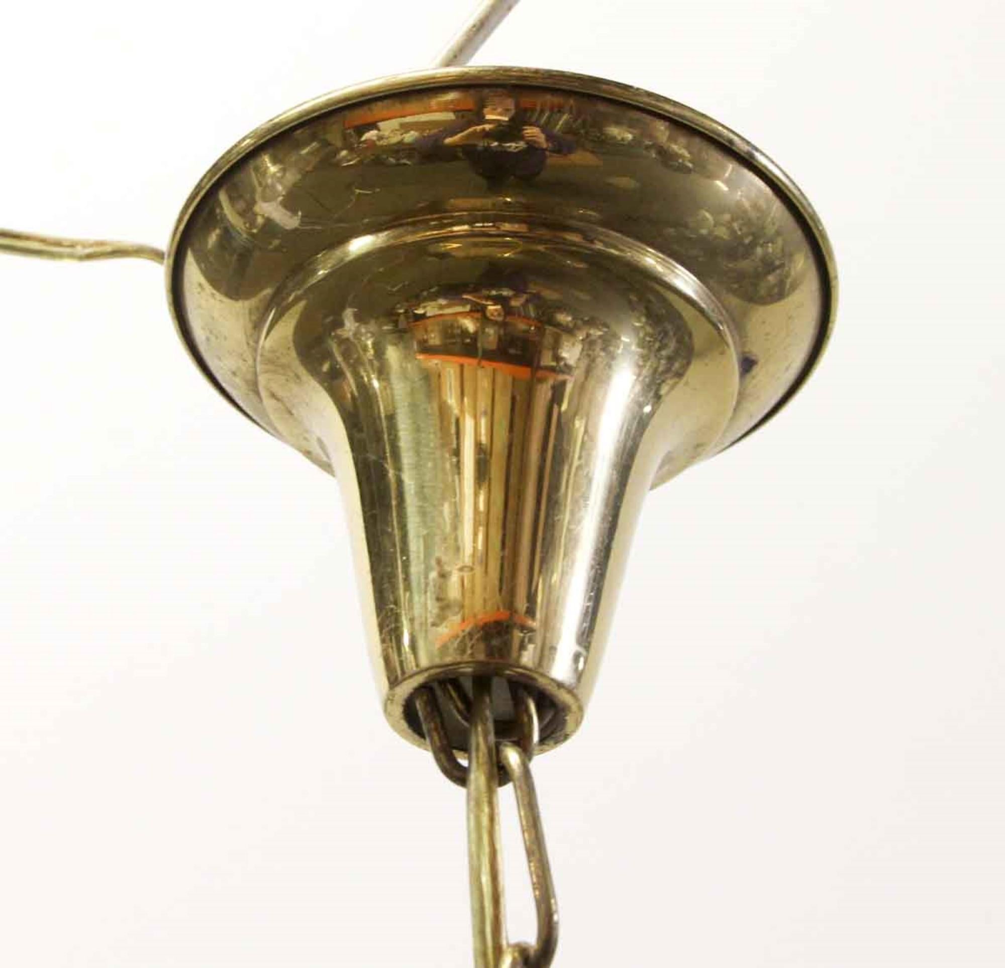 1970s Mid-Century Modern 5 Glass Shade Down Chandelier in Polished Brass 3